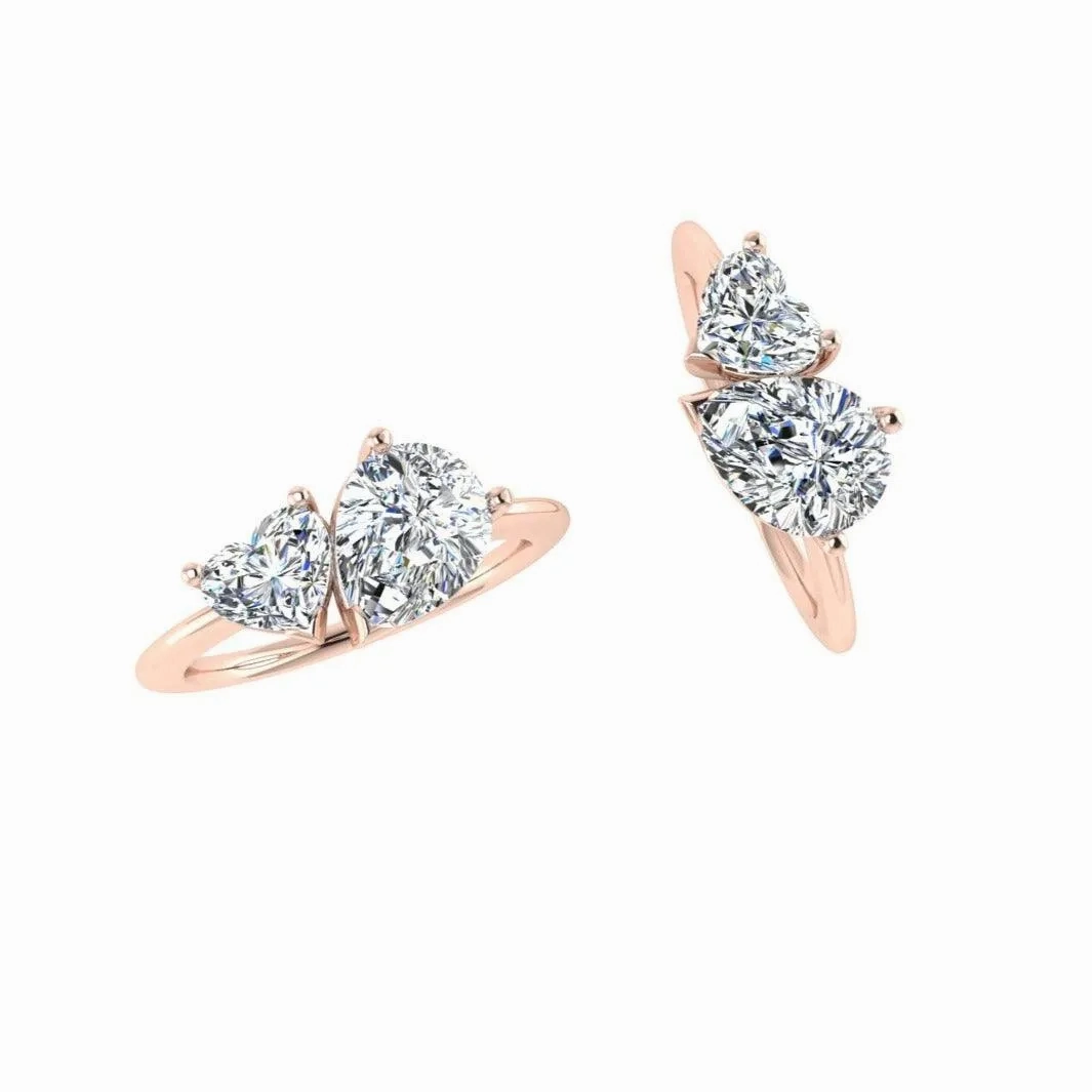 Heart and Pear Cut Diamond Ring 14K Gold
