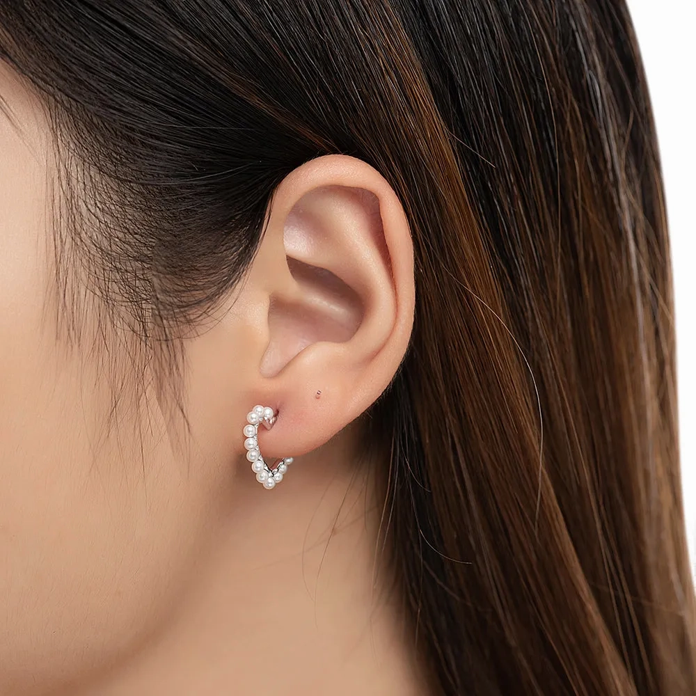 Heart Shape Pearl Hoop Earrings