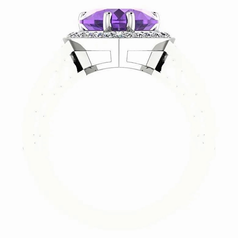 Heart Shaped Amethyst Halo Diamond Ring 14K White Gold