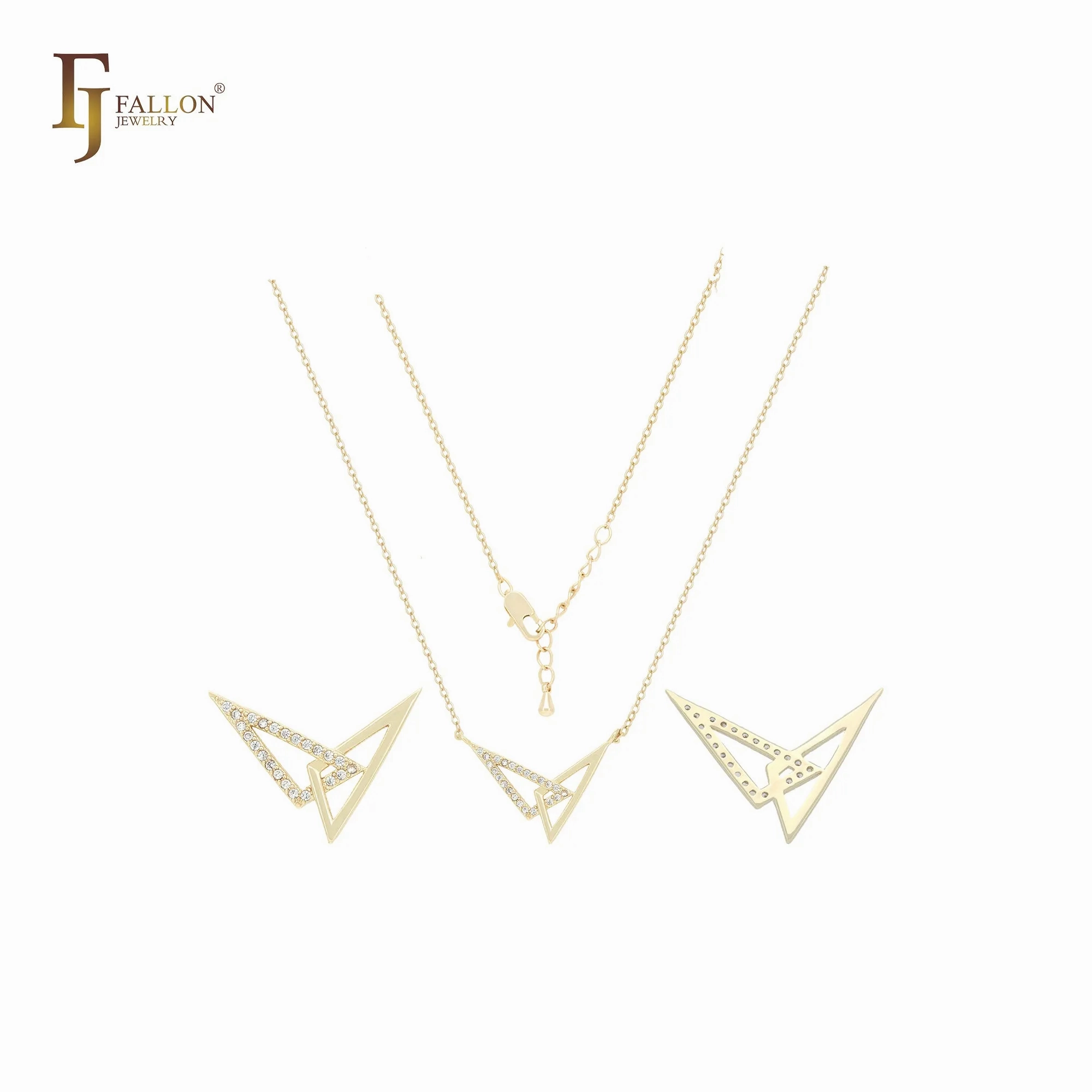 Heart with wings and drop white Czs 14K Gold, Rose Gold Necklace