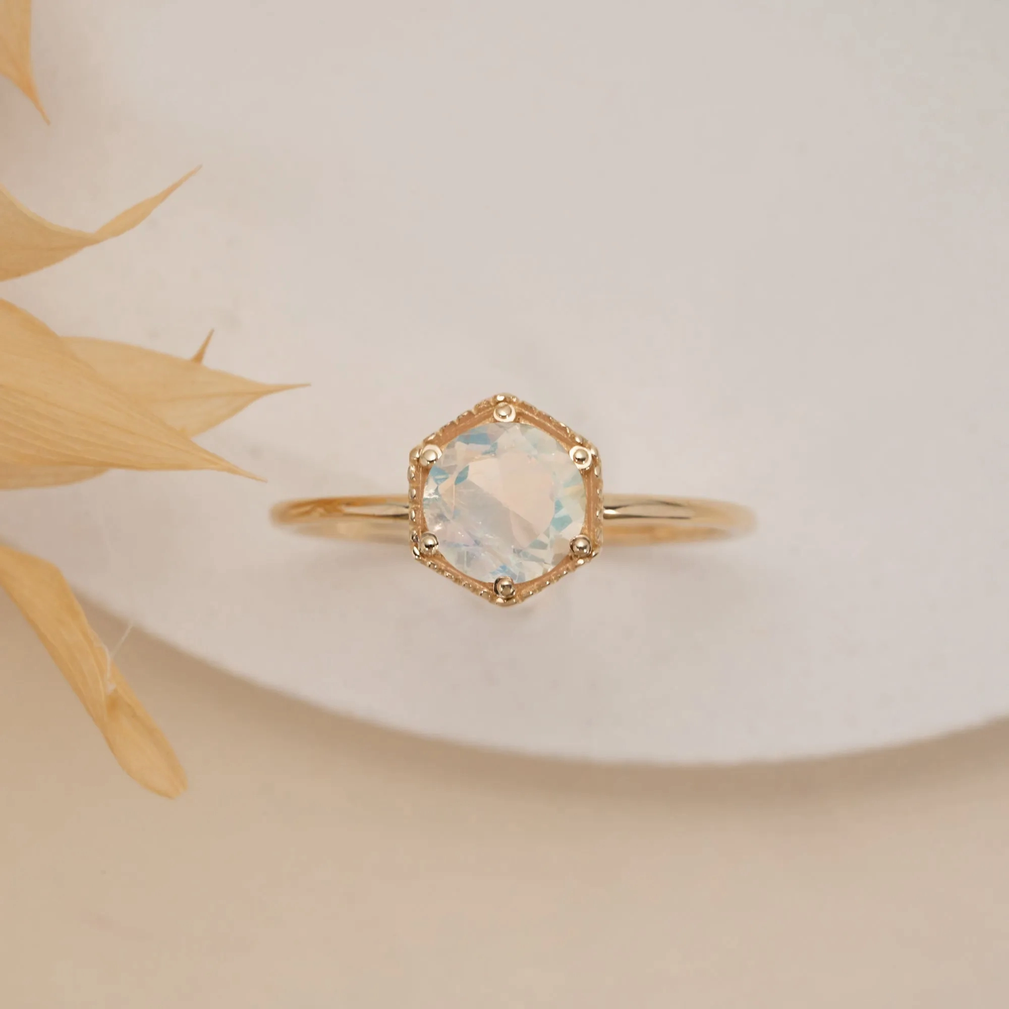 Hexagon Moonstone Ring, Anaya
