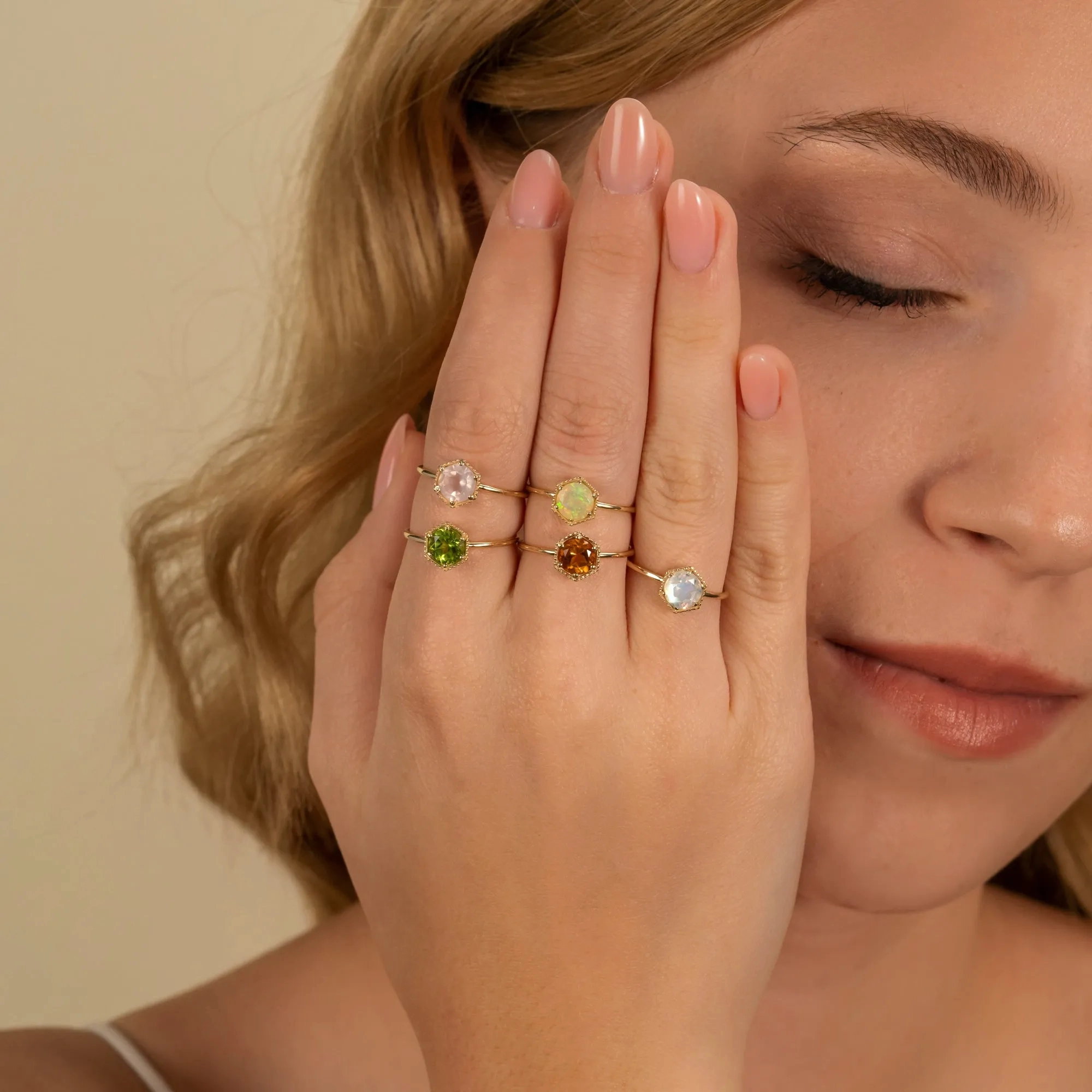 Hexagon Moonstone Ring, Anaya