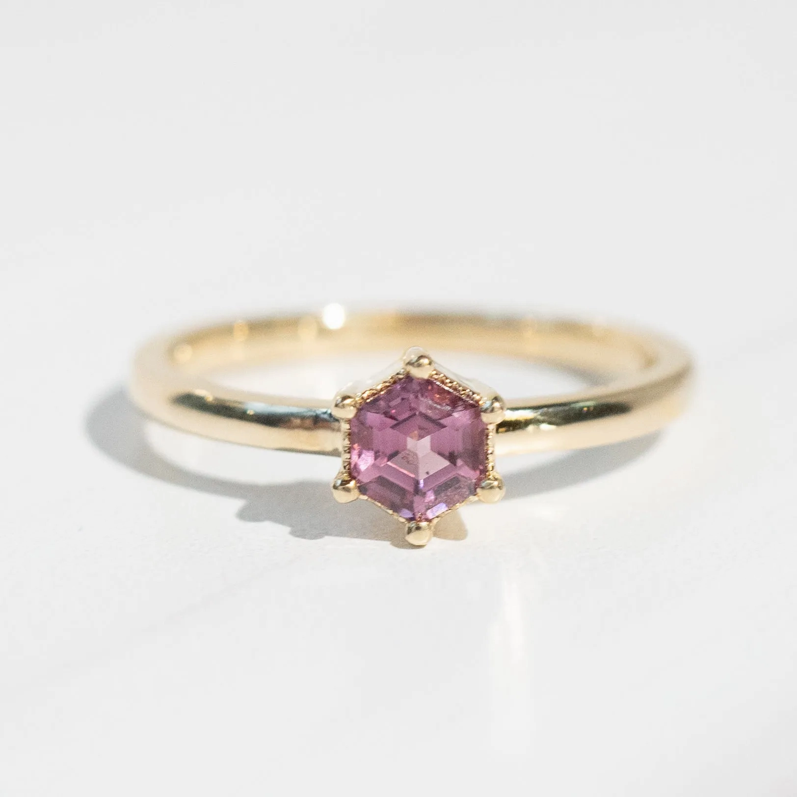 Hexagon Spinel Ring | Pink Spinel | 14k Yellow Gold