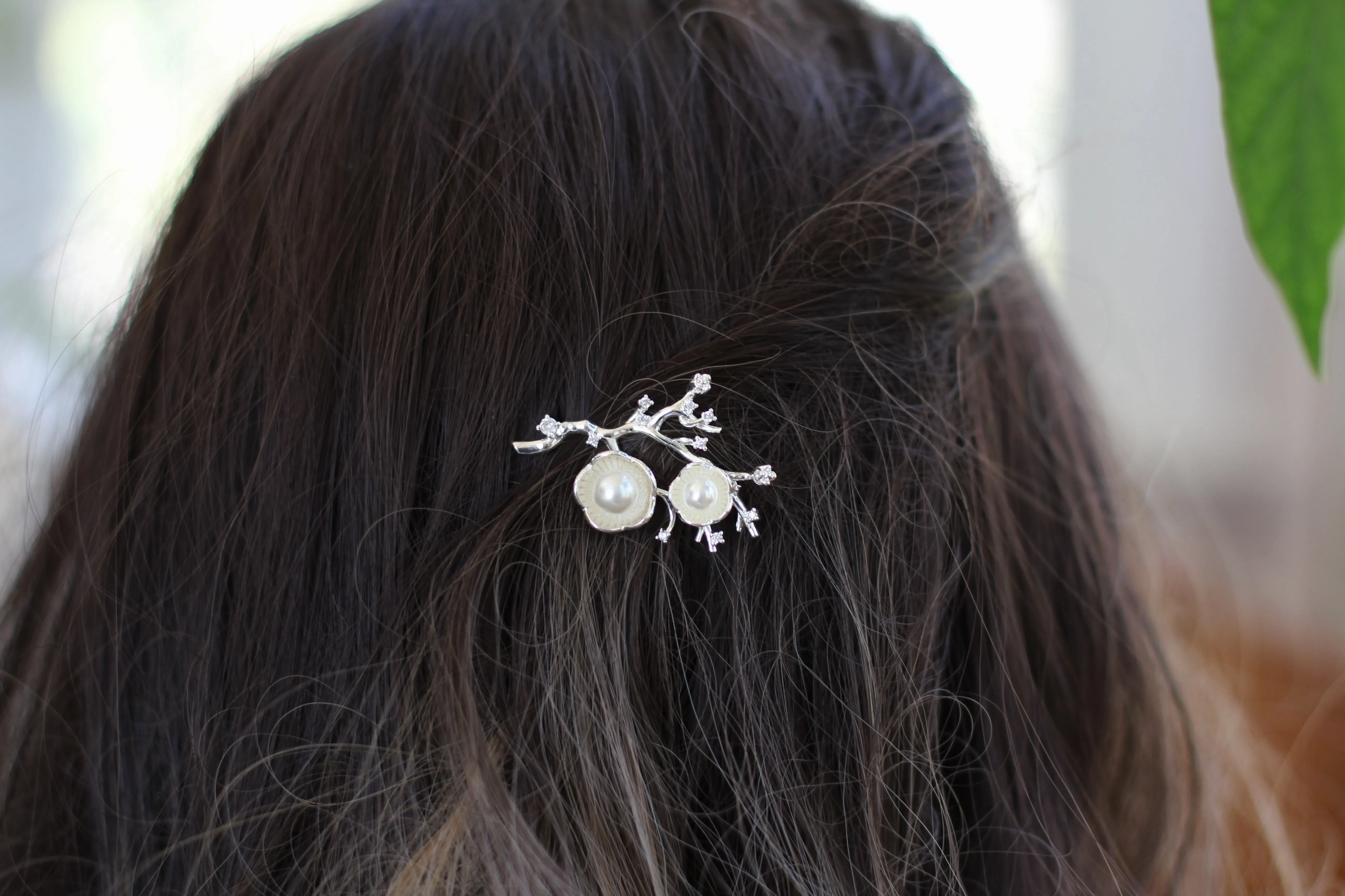 Hibiscus Flowers Pearls &amp; Crystals Barrette