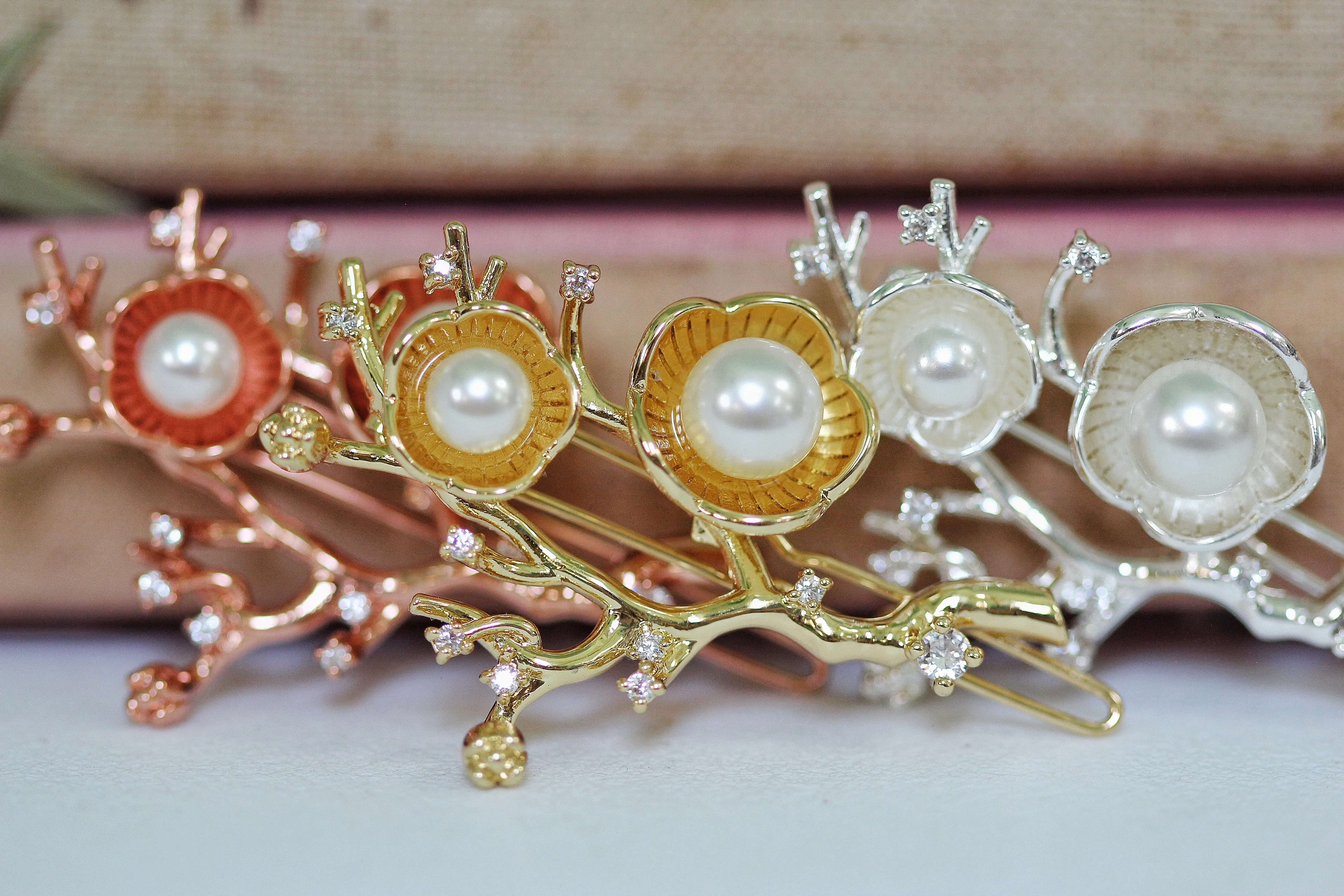 Hibiscus Flowers Pearls &amp; Crystals Barrette