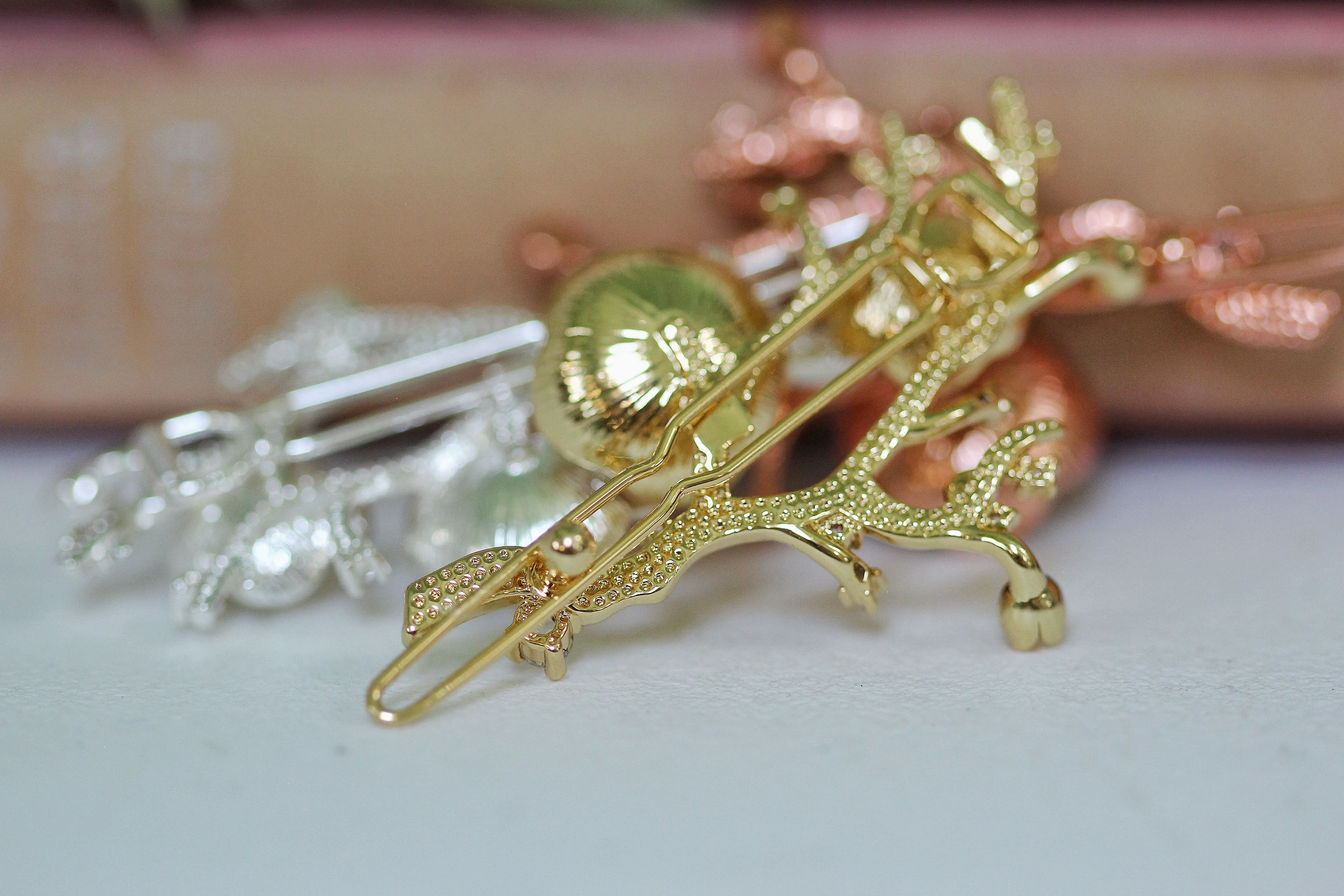 Hibiscus Flowers Pearls &amp; Crystals Barrette