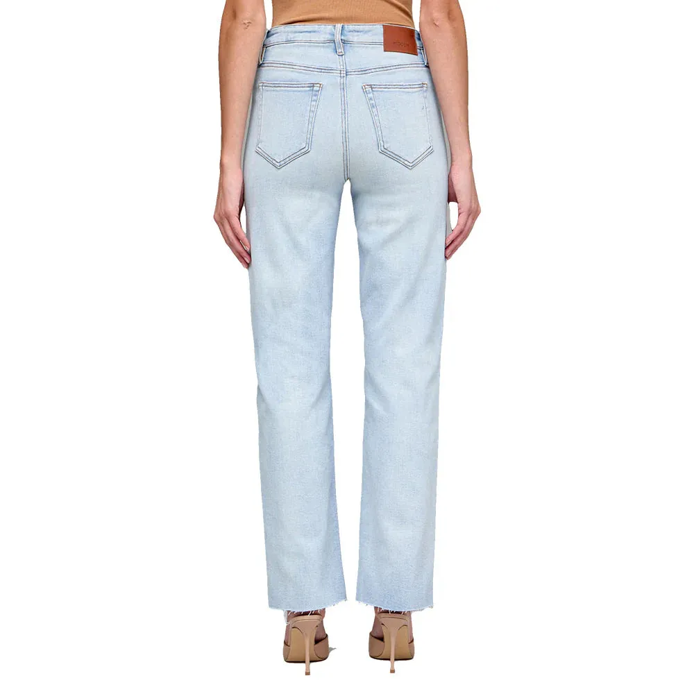 Versteckte Dehnung Leichtes Stonewash Ausgewaschene Knie Weite Gerade Beine Damen Jeans