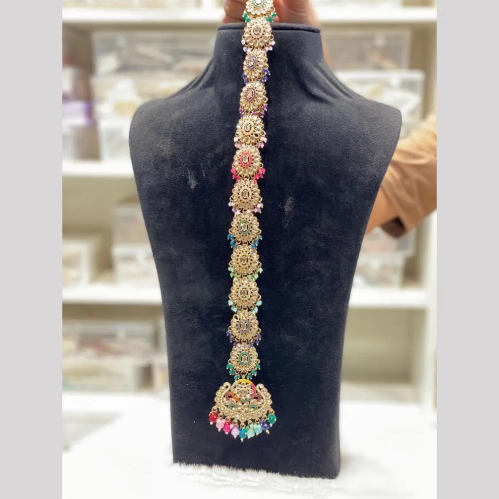 Hira Collections Gold Plated Crystal Stone And Beads Hair Choti