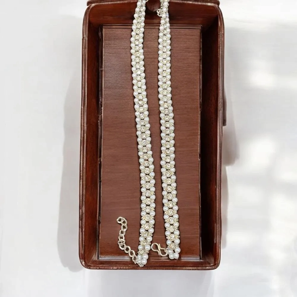 Hira Collections Traditional Gold Plated Pearls Austrian Stones Payal Anklets