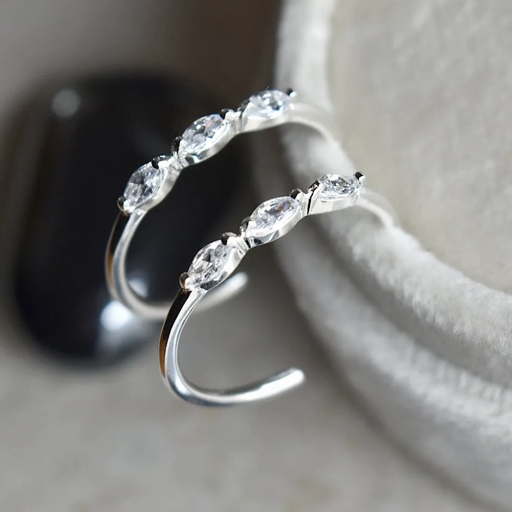 Hoop Stud with Triple Marquise CZ Accent