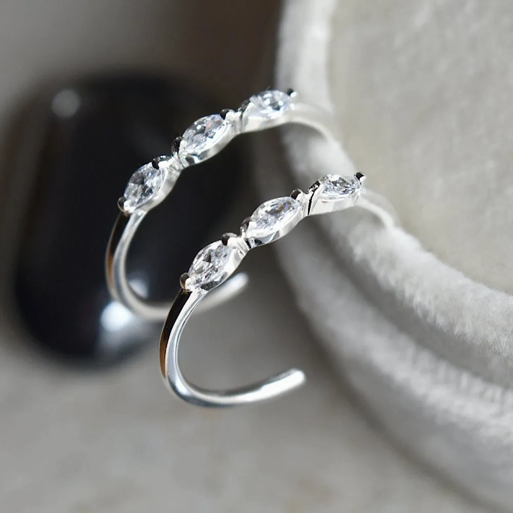 Hoop Stud with Triple Marquise CZ Accent