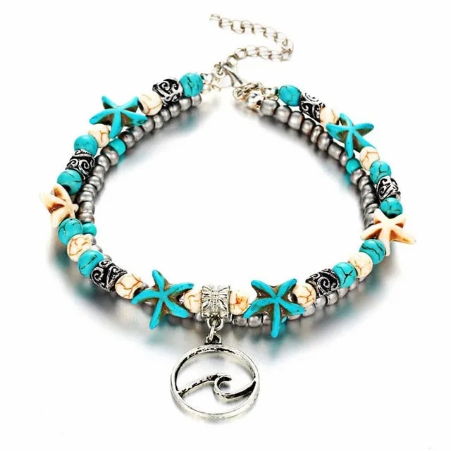 IF ME Bohemian Starfish Beads Stone Anklets for Women BOHO Silver Color Chain Bracelet on Leg Beach Ankle Jewelry 2018 NEW Gifts