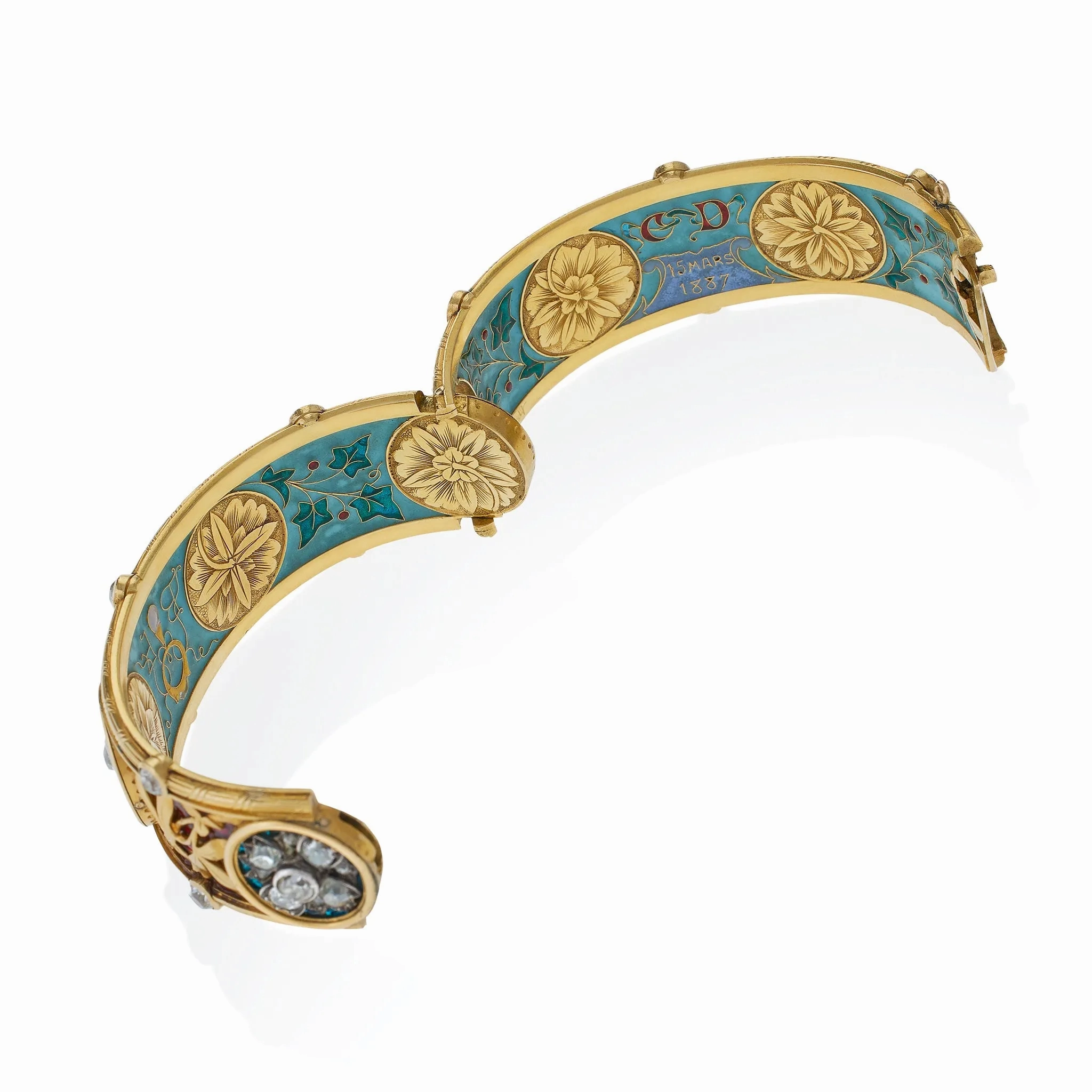 Important Bapst &amp; Falize Paris Diamond and Enamel Bangle Bracelet
