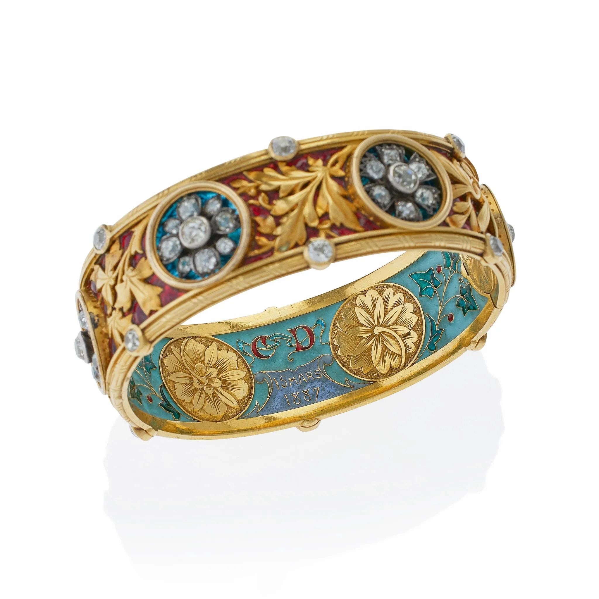 Important Bapst &amp; Falize Paris Diamond and Enamel Bangle Bracelet