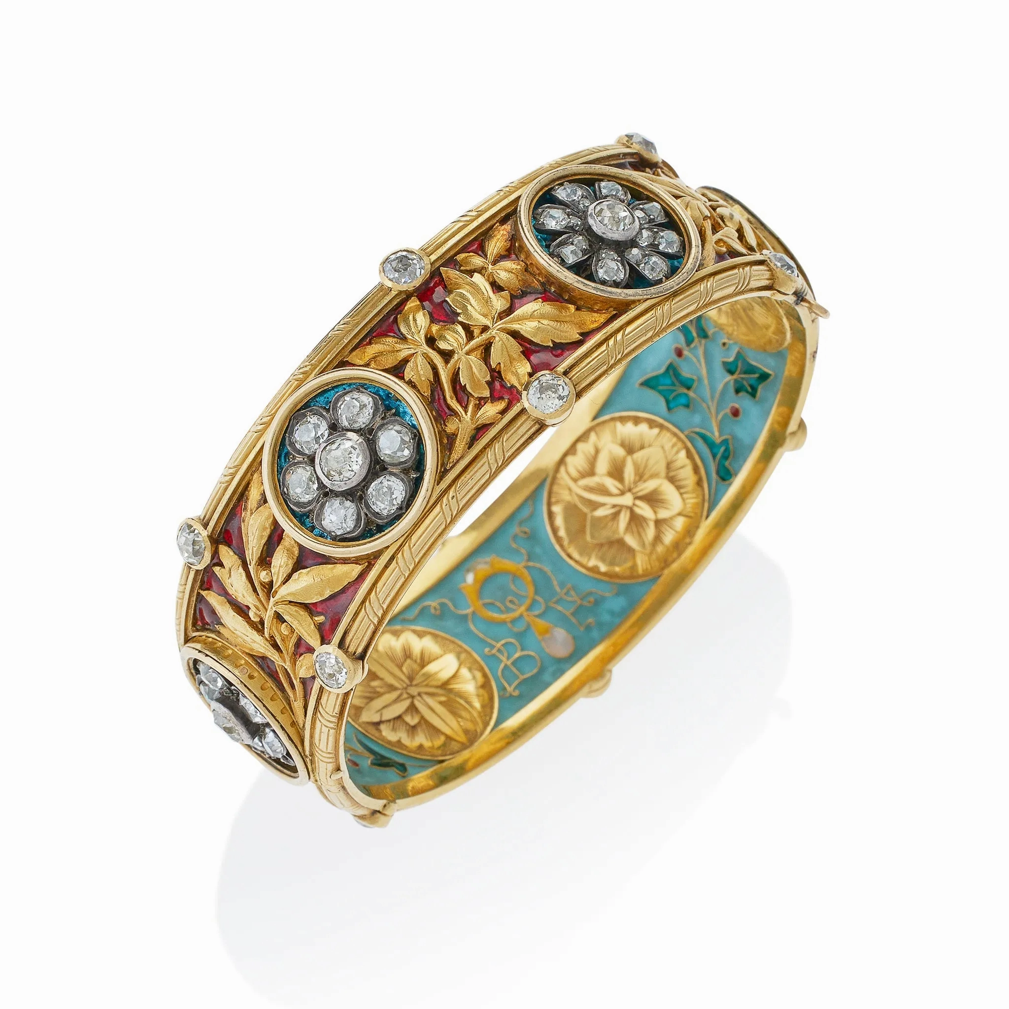 Important Bapst &amp; Falize Paris Diamond and Enamel Bangle Bracelet