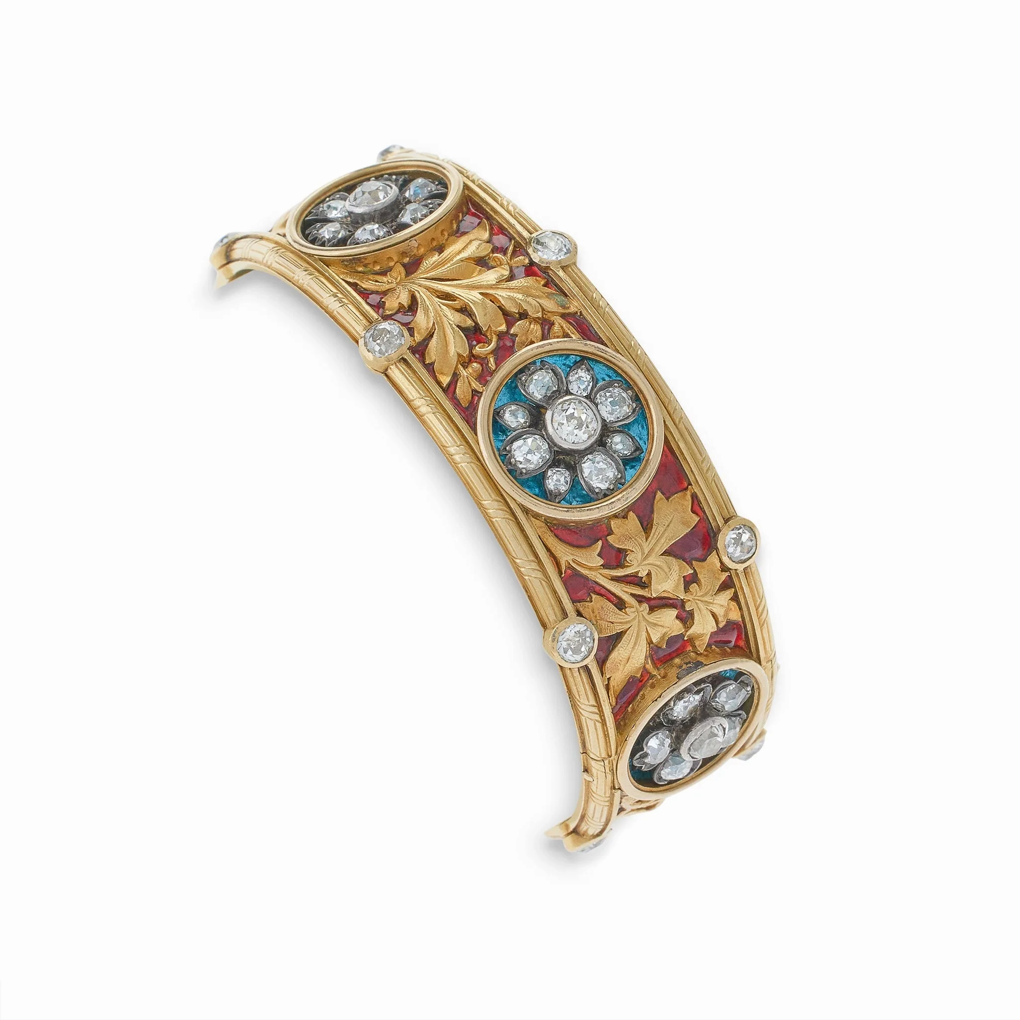 Important Bapst &amp; Falize Paris Diamond and Enamel Bangle Bracelet