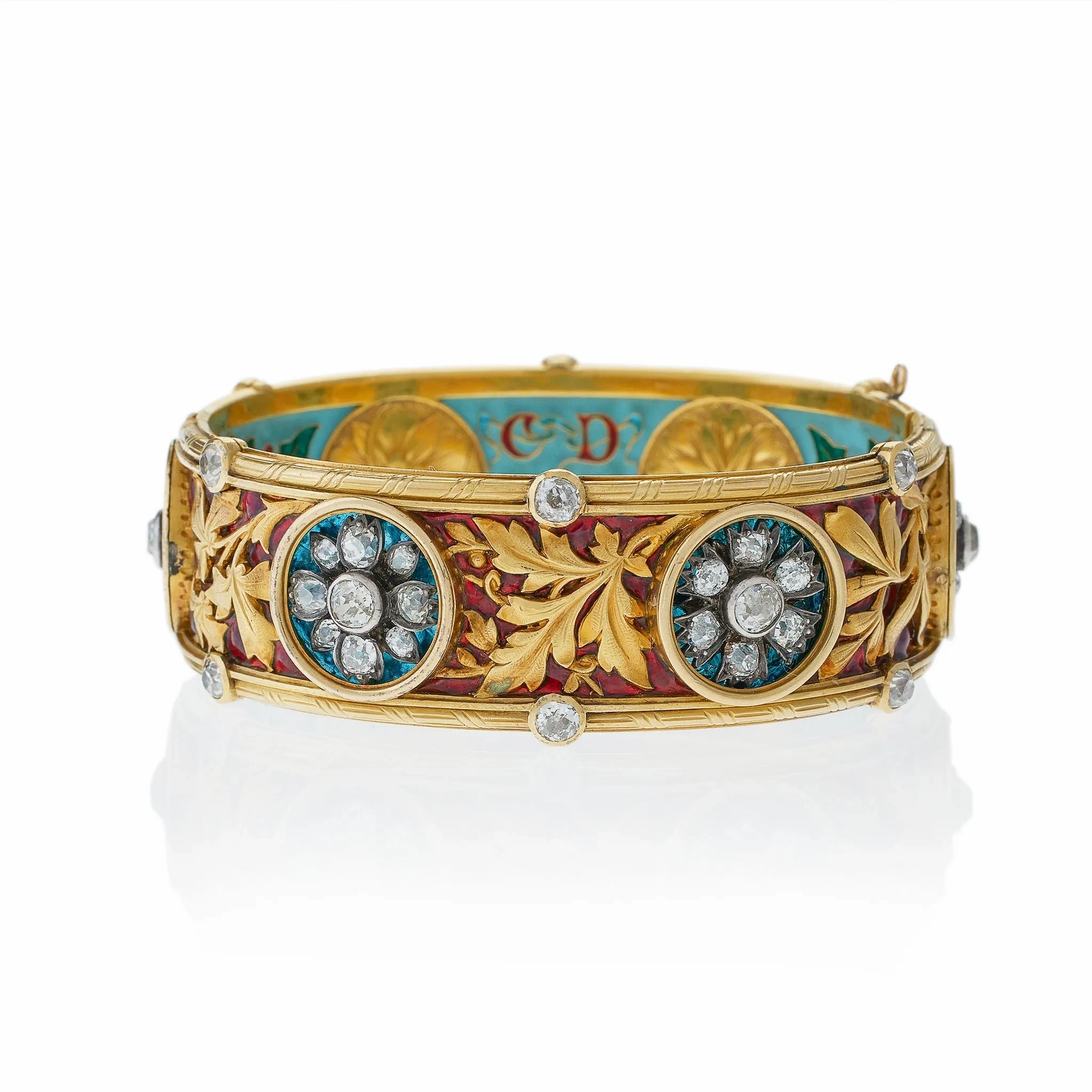Important Bapst &amp; Falize Paris Diamond and Enamel Bangle Bracelet