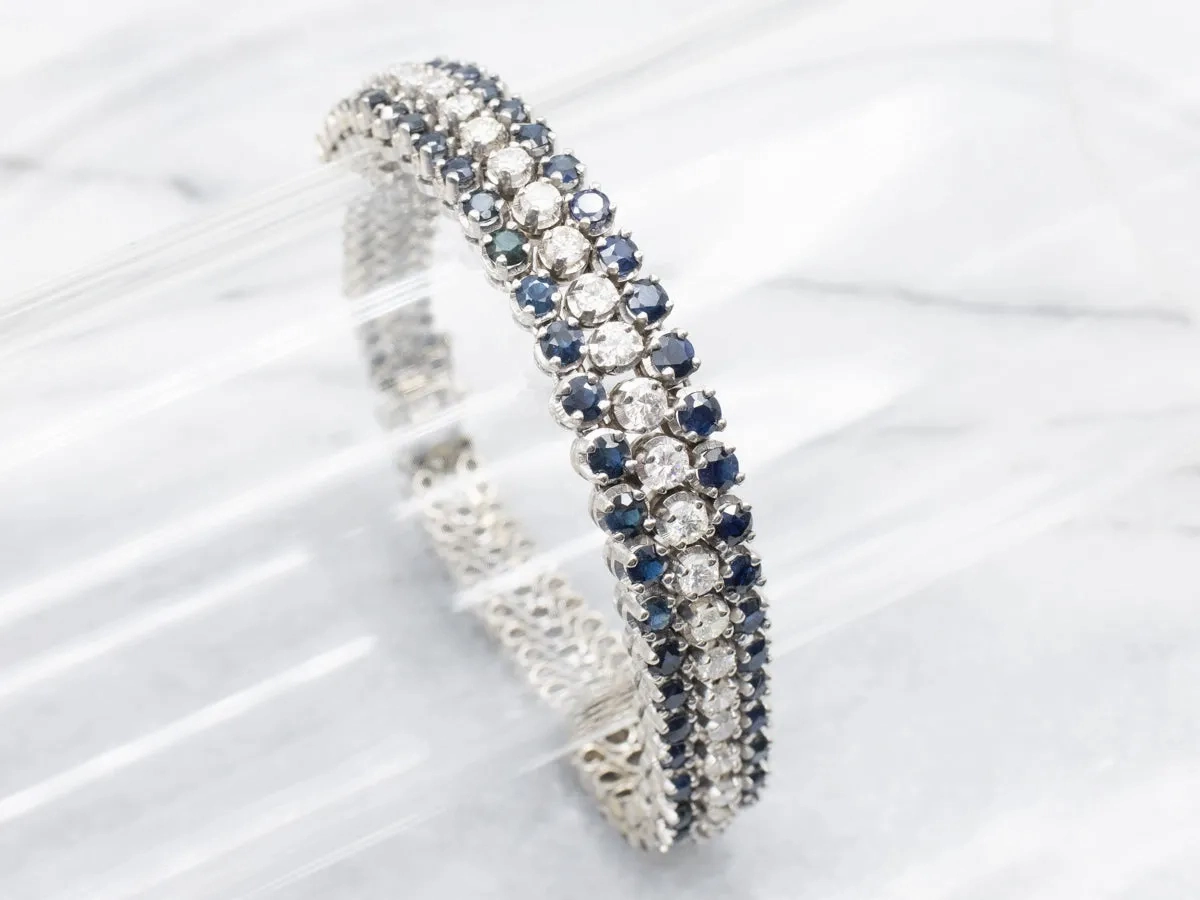 Italian Gold Diamond and Sapphire Bracelet