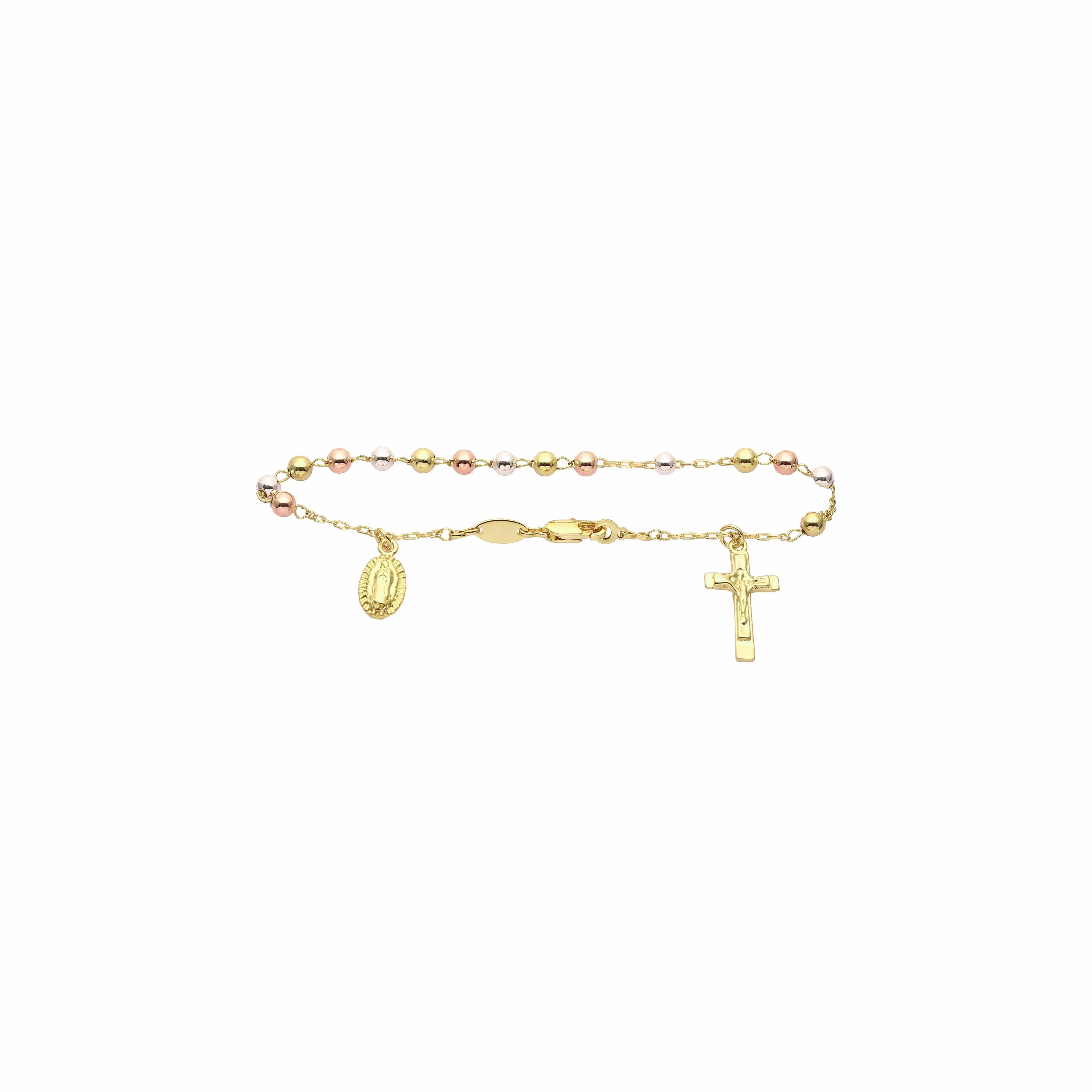 Italian Virgin of Guadalupe Catholic Rosary Necklace plated in 14K Gold, 14K Gold two tone