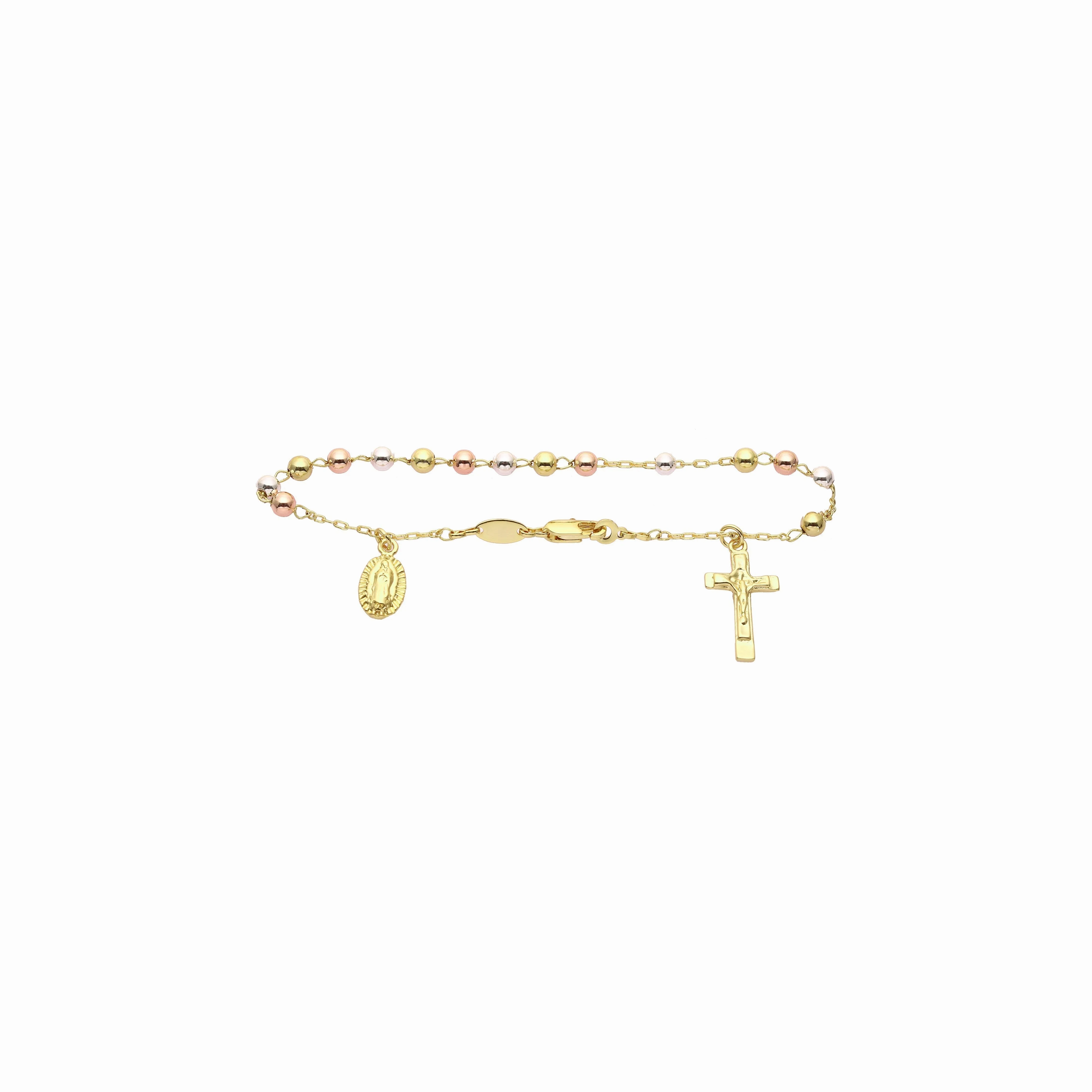 Italian Virgin of Guadalupe Catholic Rosary Necklace plated in 14K Gold, 14K Gold two tone