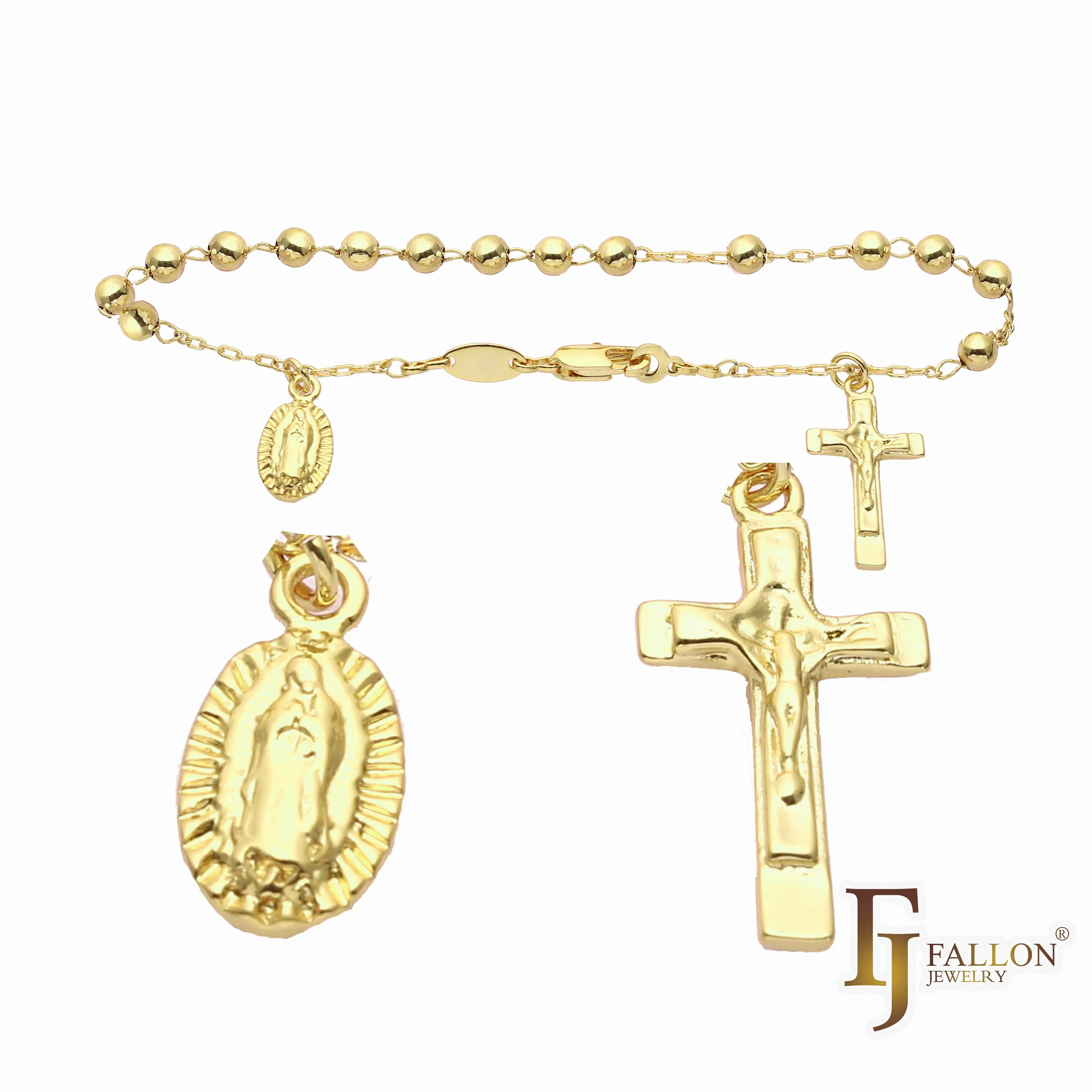 Italian Virgin of Guadalupe Catholic Rosary Necklace plated in 14K Gold, 14K Gold two tone