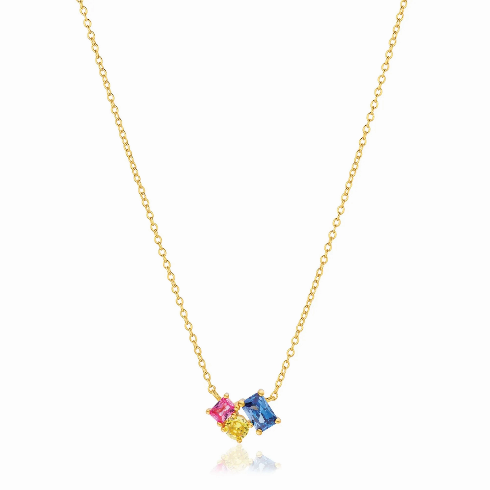 Ivrea Three 18K Gold Plated Necklace w. Mixed Colors Zirconias