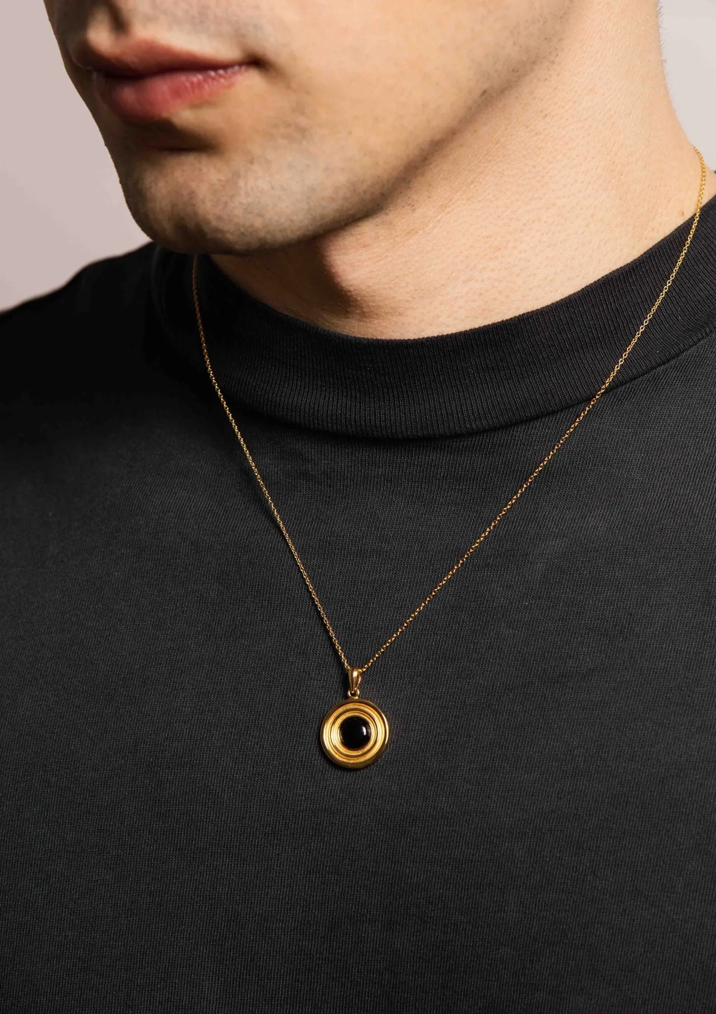 IX Anker 22K Gold Plated Pendant w. Onyx