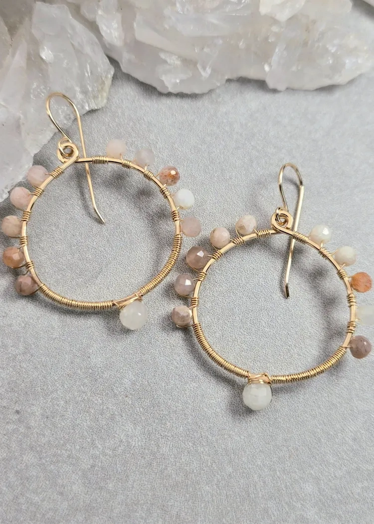 James   Jezebelle | Peach Moonstone Wrapped Hoops