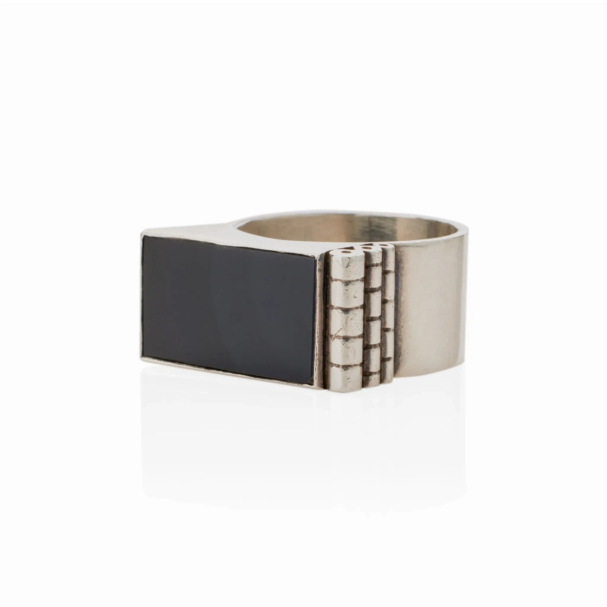 Jean Despr??s Modernist Silver and Onyx &quot;Bijoux Moteurs&quot; Ring