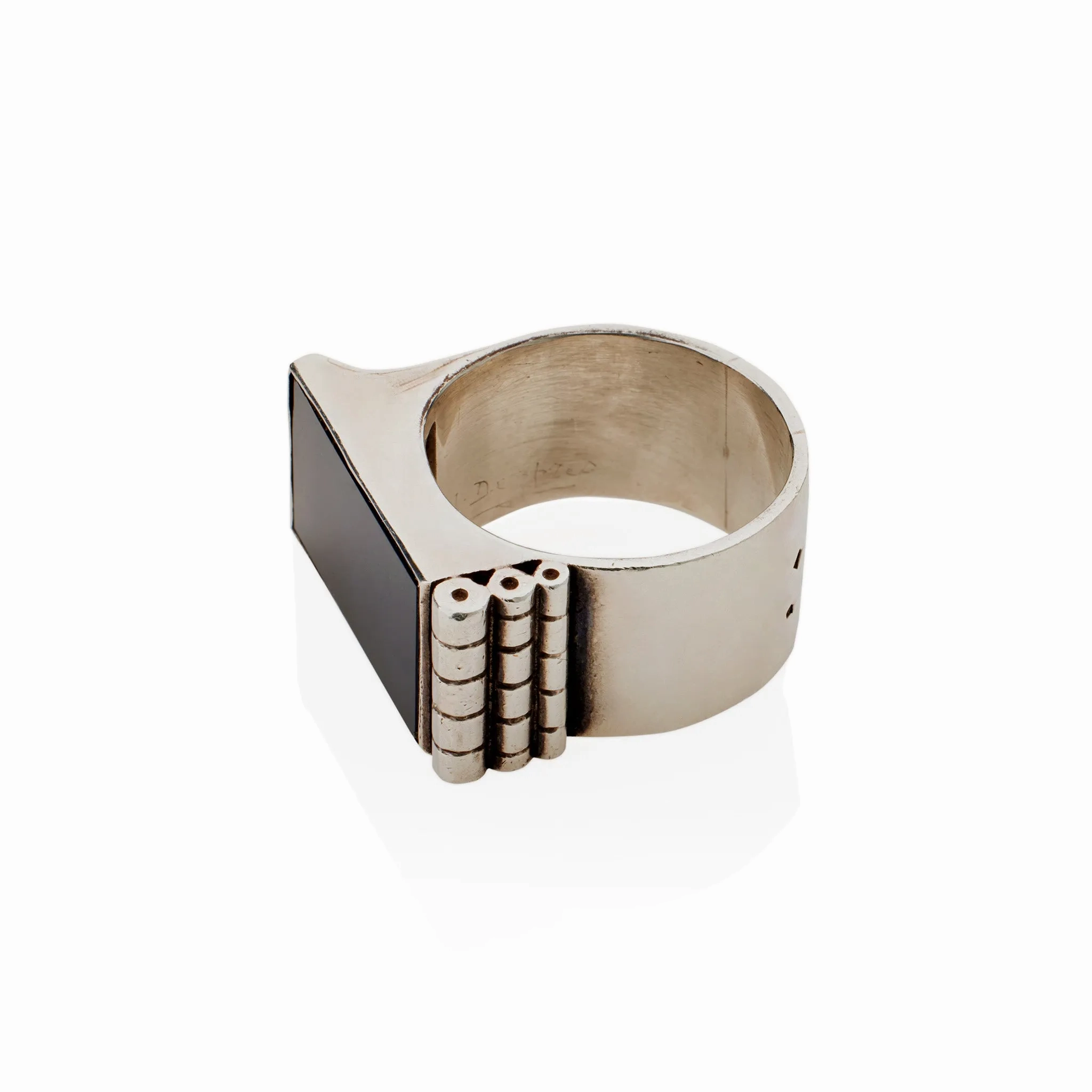 Jean Despr??s Modernist Silver and Onyx &quot;Bijoux Moteurs&quot; Ring