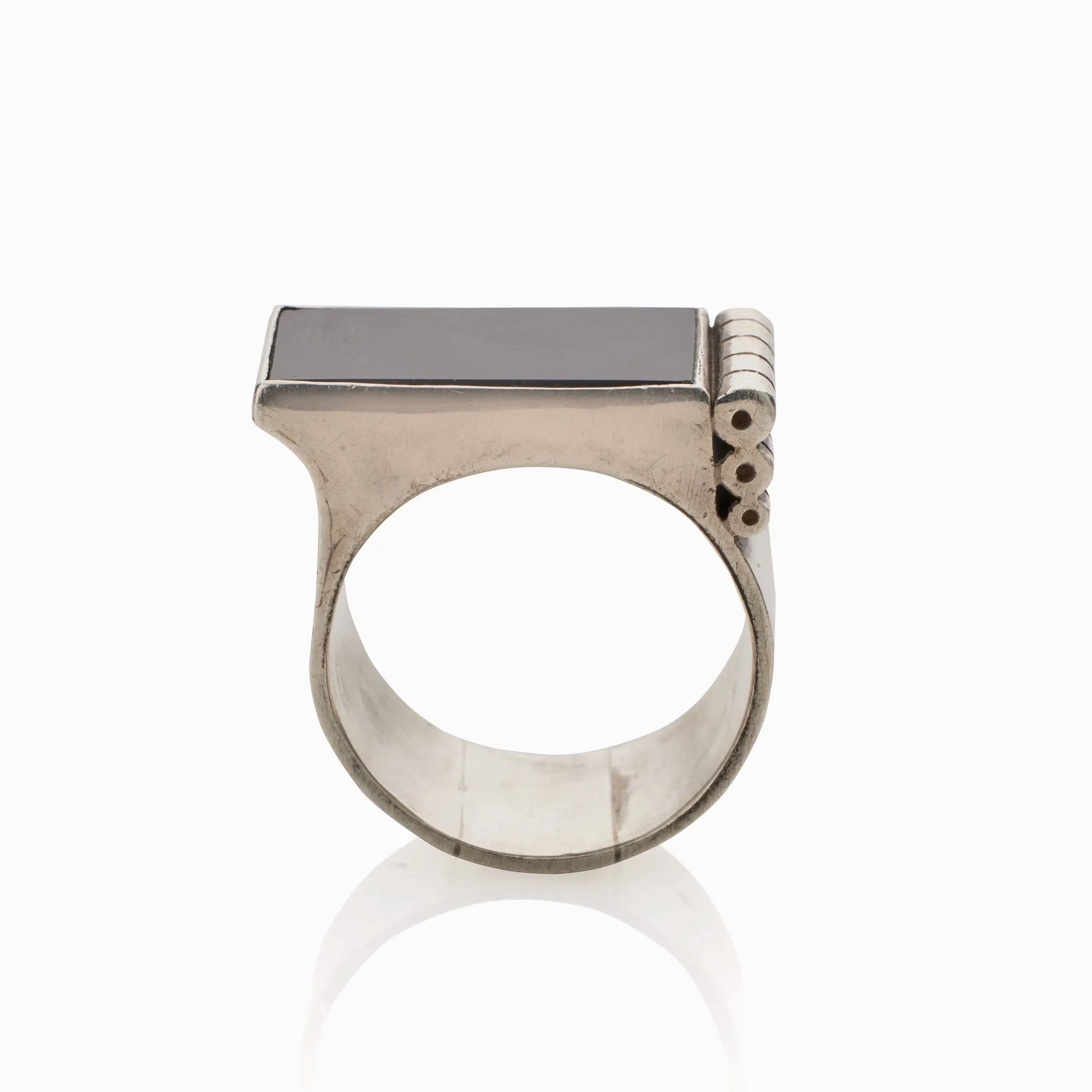 Jean Despr??s Modernist Silver and Onyx &quot;Bijoux Moteurs&quot; Ring