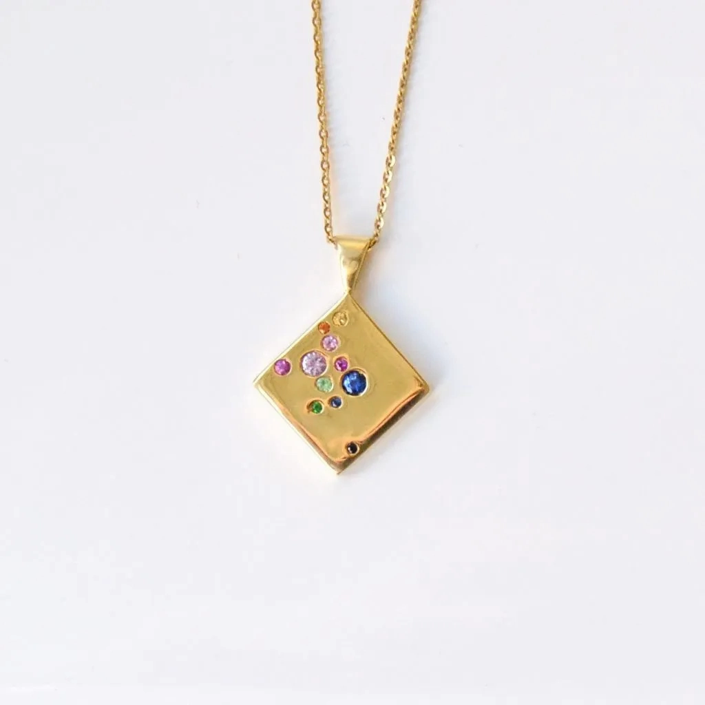 Josephine 18K Gold Necklace w. Sapphires, Tsavorites, Rubies &amp; Amethysts