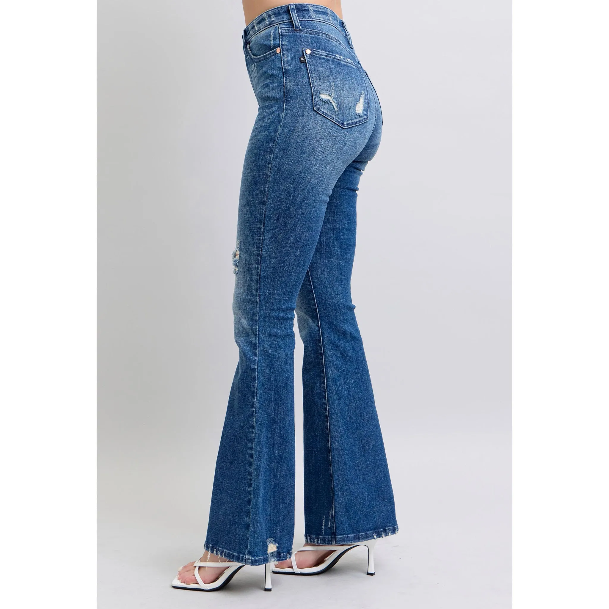 Judy Blue Damen Contrast Wash Destroy Flare Jeans