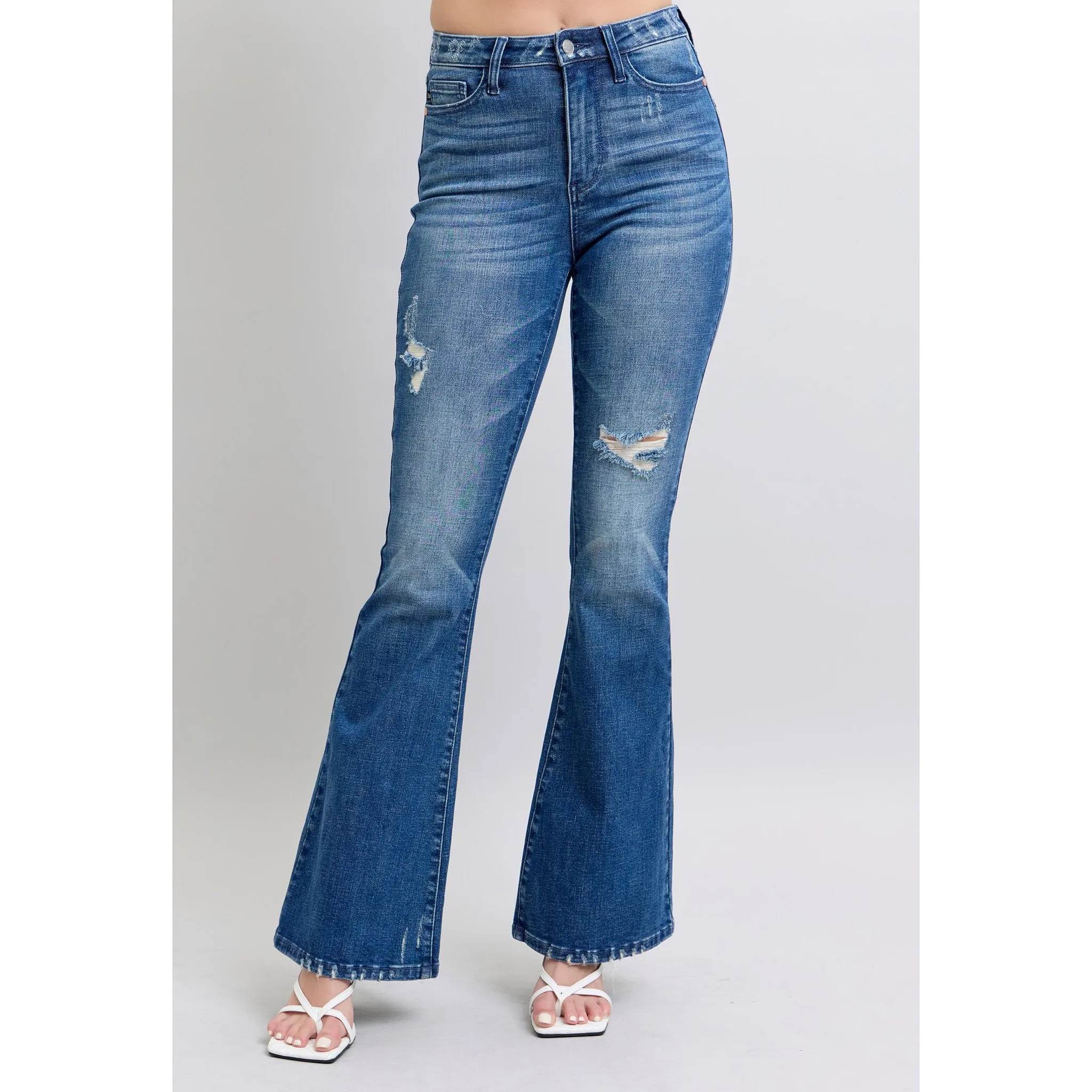 Judy Blue Damen Contrast Wash Destroy Flare Jeans