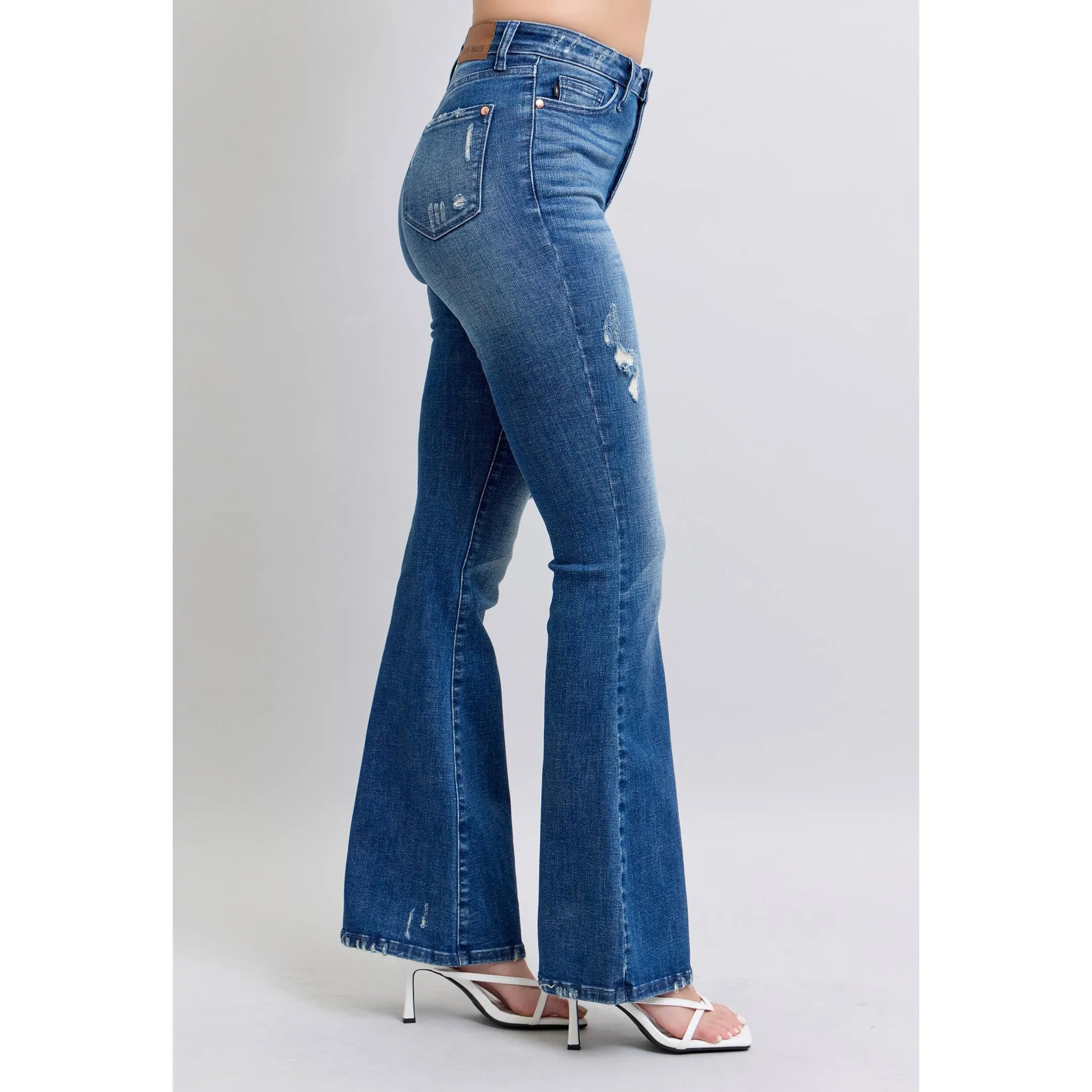 Judy Blue Damen Contrast Wash Destroy Flare Jeans