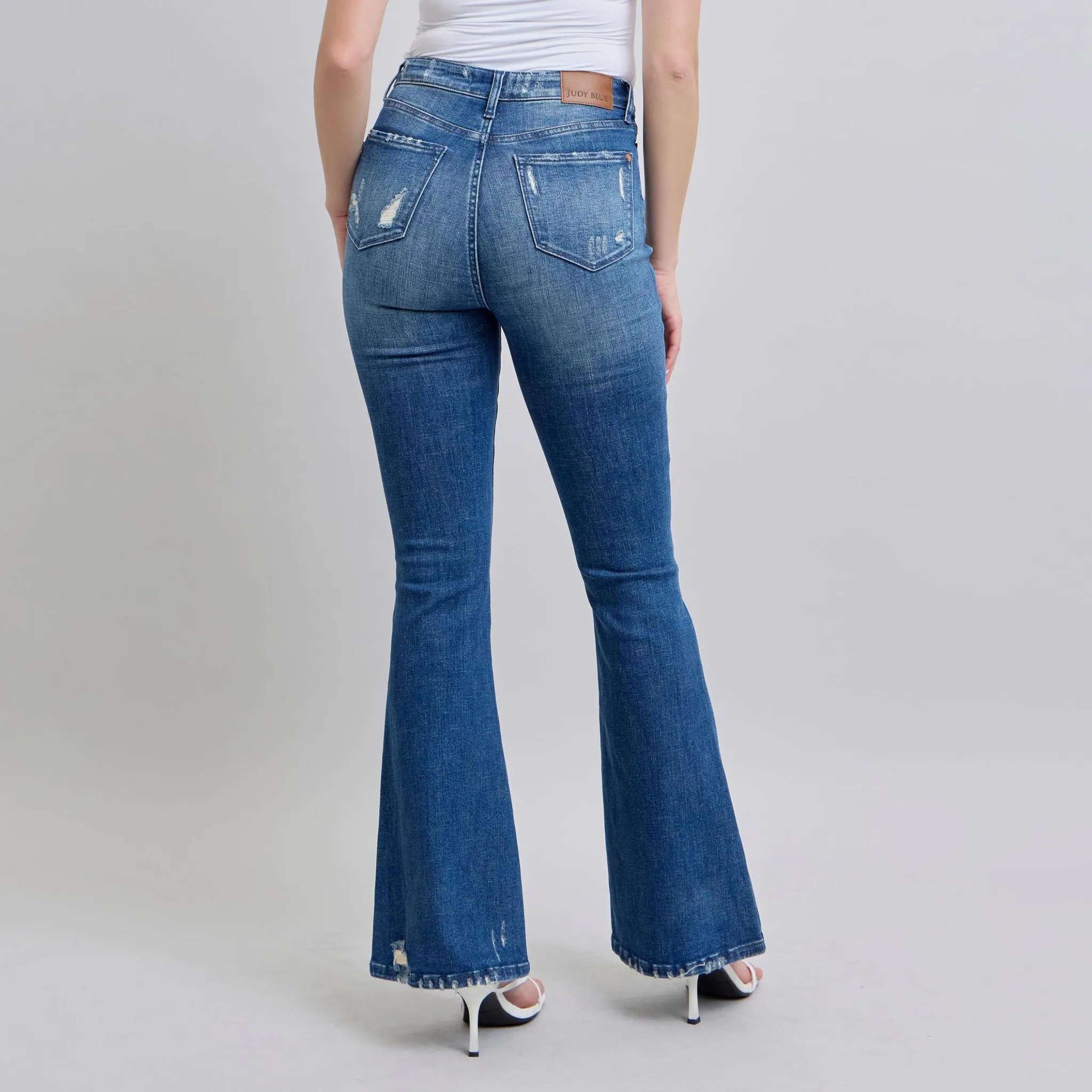 Judy Blue Damen Contrast Wash Destroy Flare Jeans