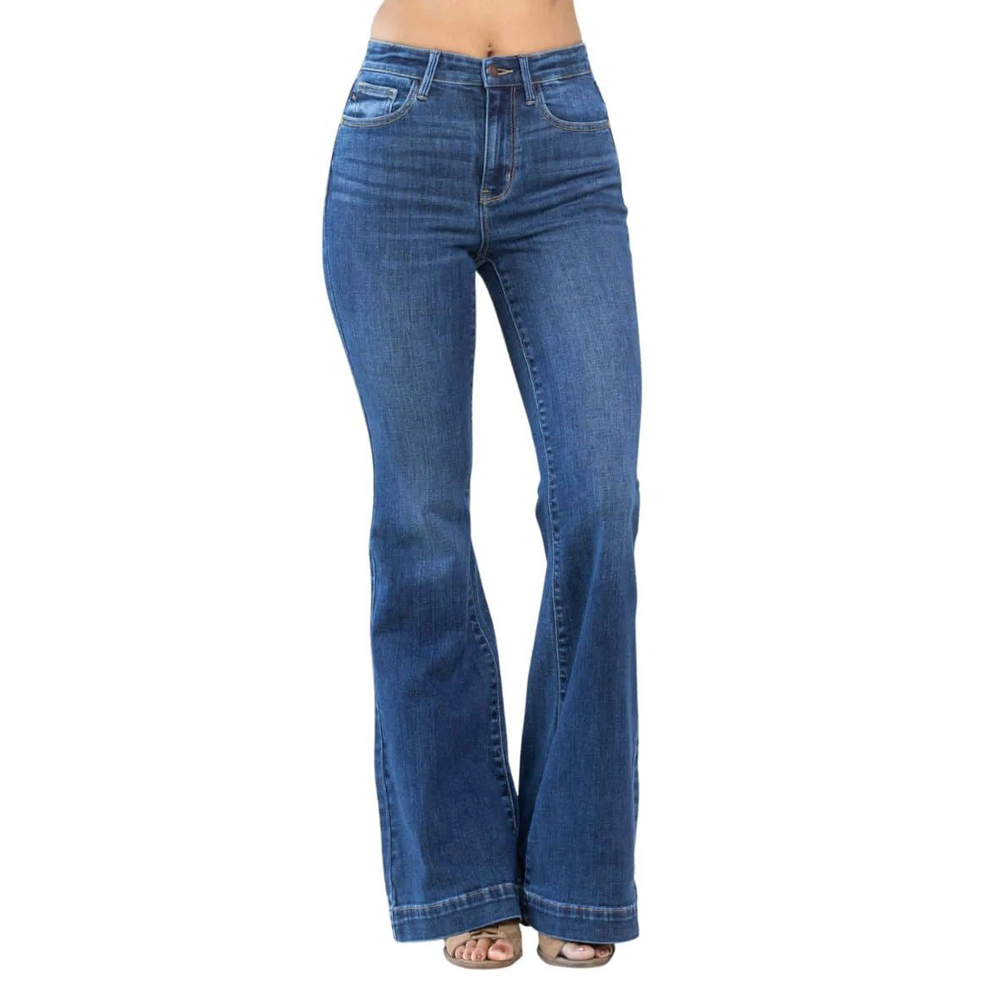 Judy Blue Damen High Waist Weite Saum Schlagjeans