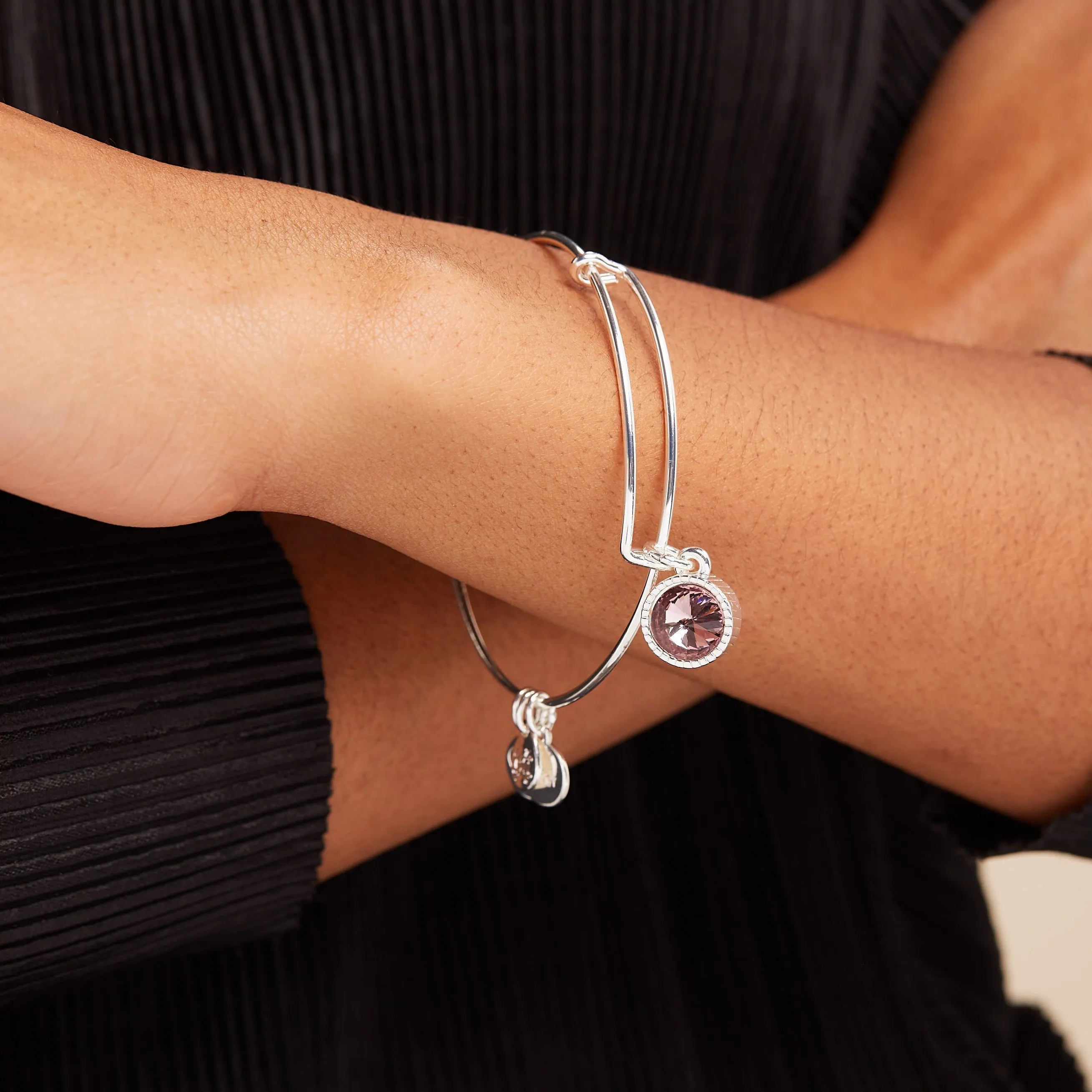 June Birthstone Charm Bangle, Light Amethyst