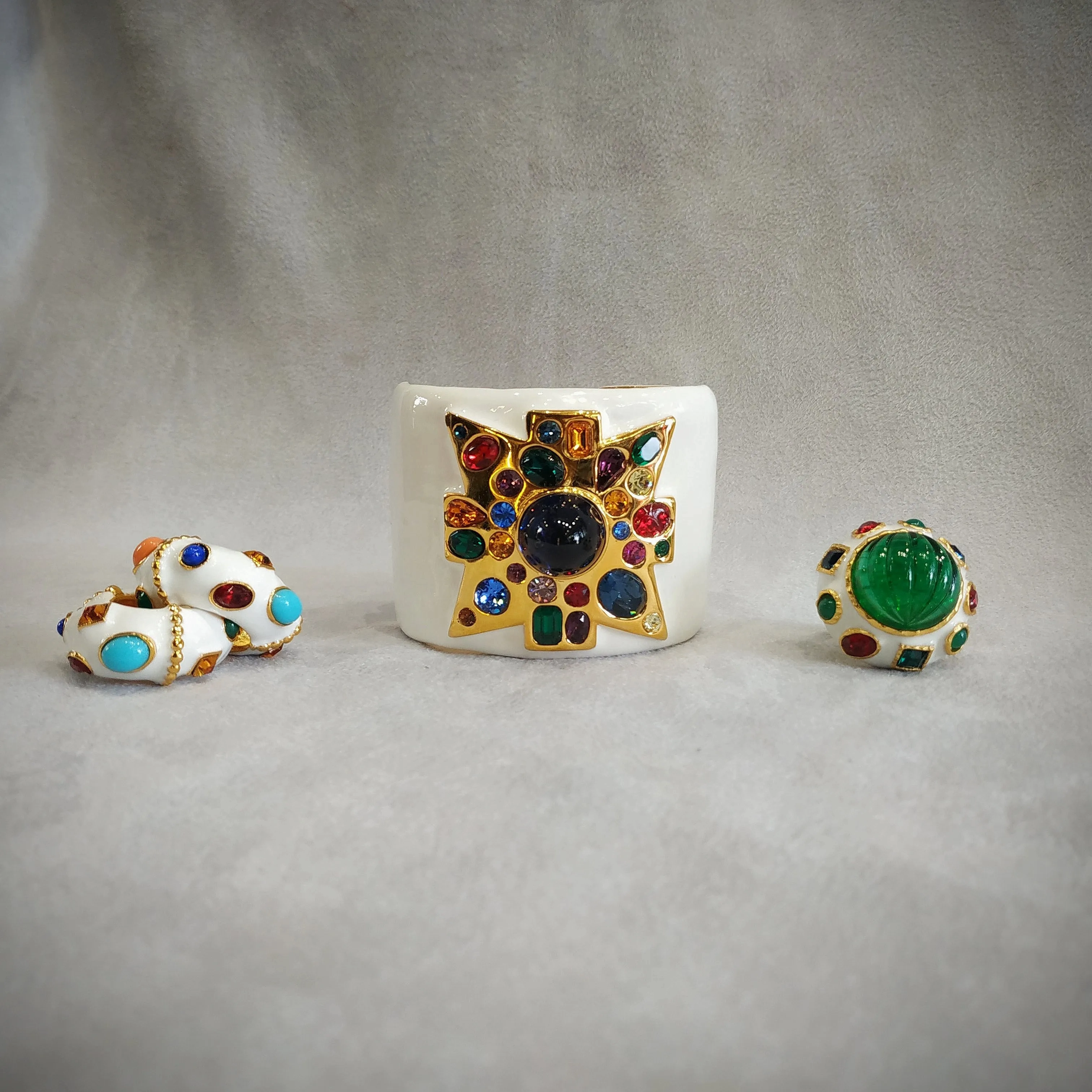 Kenneth Jay Lane Jewelled Cross White Enamel Cuff Bracelet