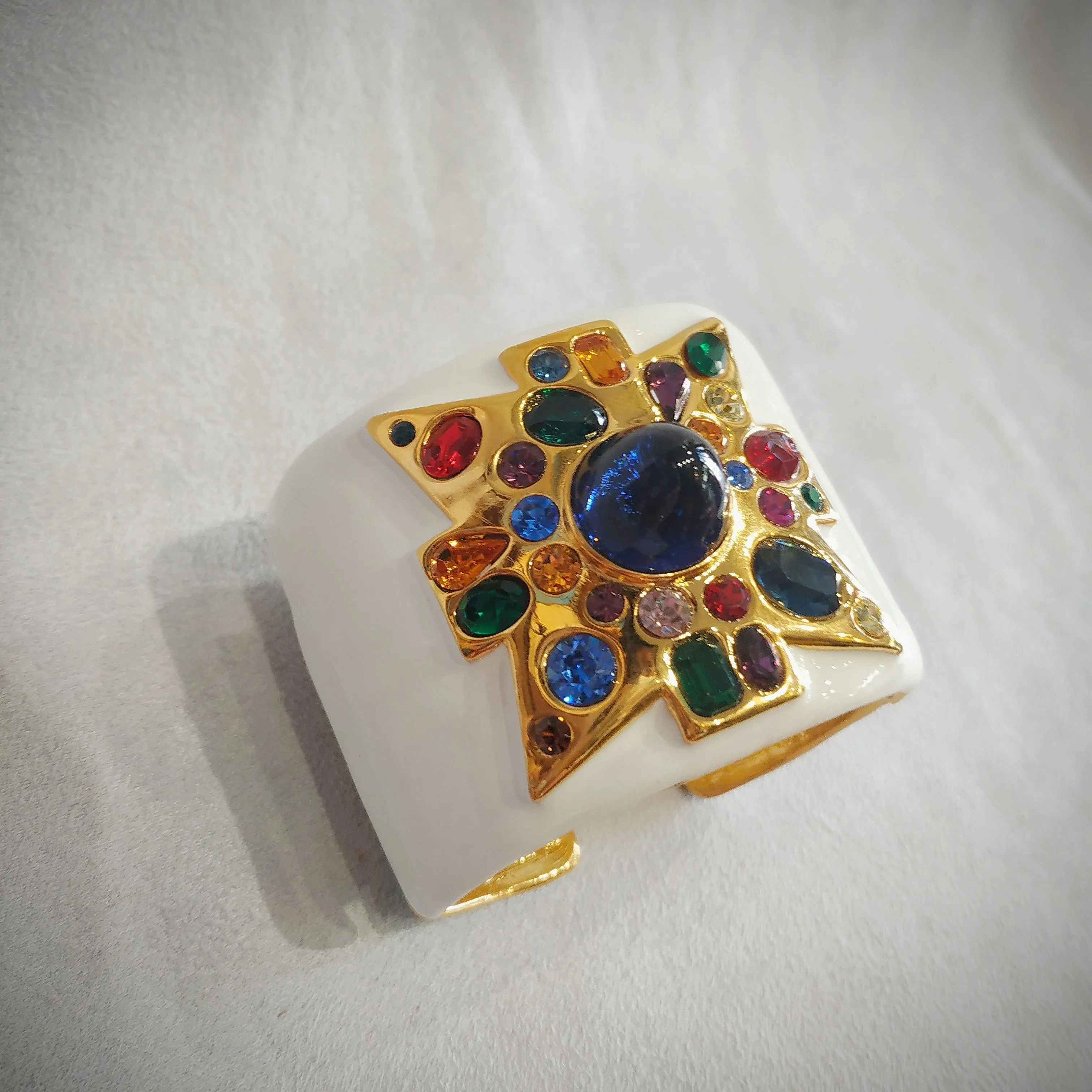 Kenneth Jay Lane Jewelled Cross White Enamel Cuff Bracelet