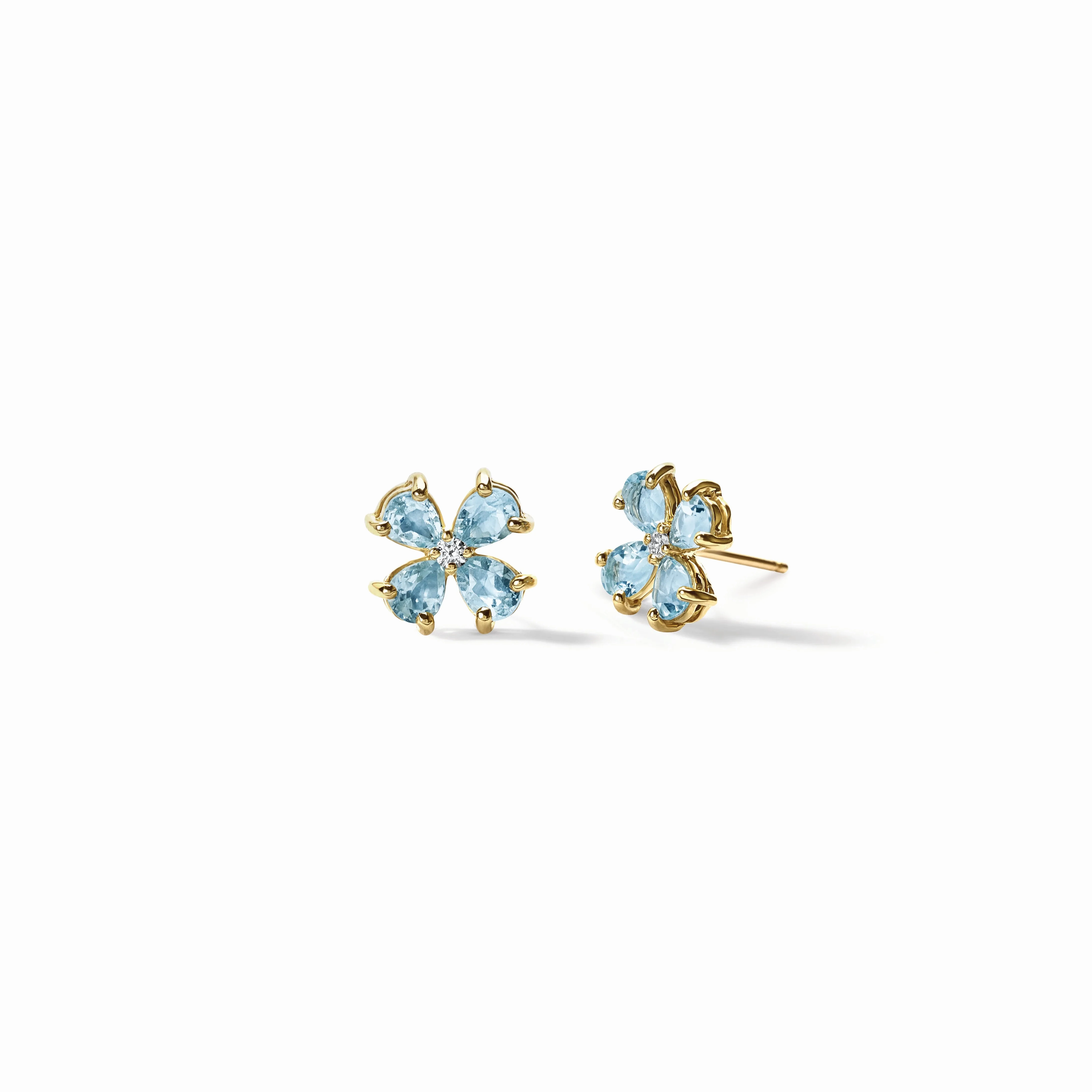 Klover Small Earrings Yellow Gold - Blue Topaz &amp; Diamond