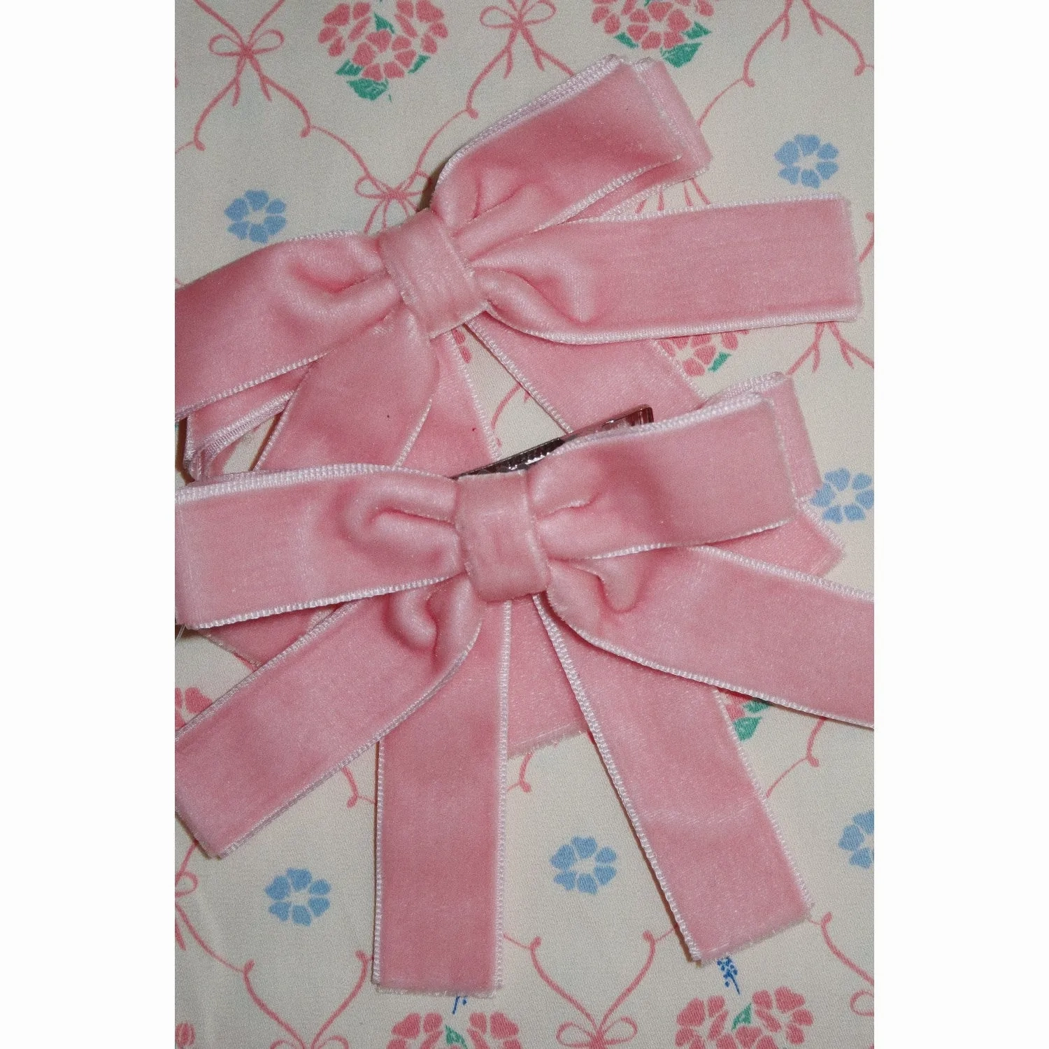 Konges Sl?jd Peony Pink 2 Pack Velvet Double Bow Hair Clips