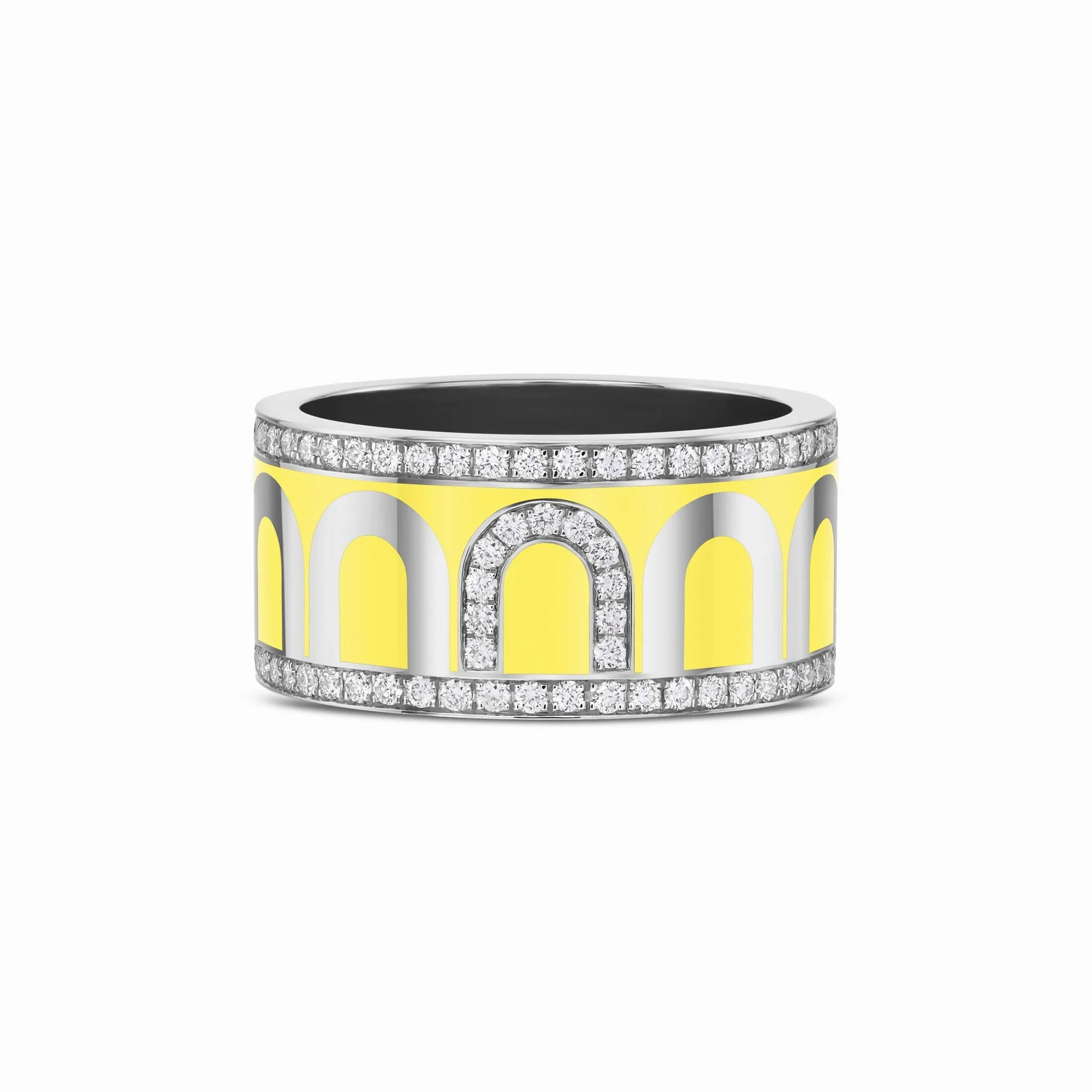L'Arc de DAVIDOR Ring GM, 18k White Gold with Limoncello Lacquered Ceramic and Porta Diamonds