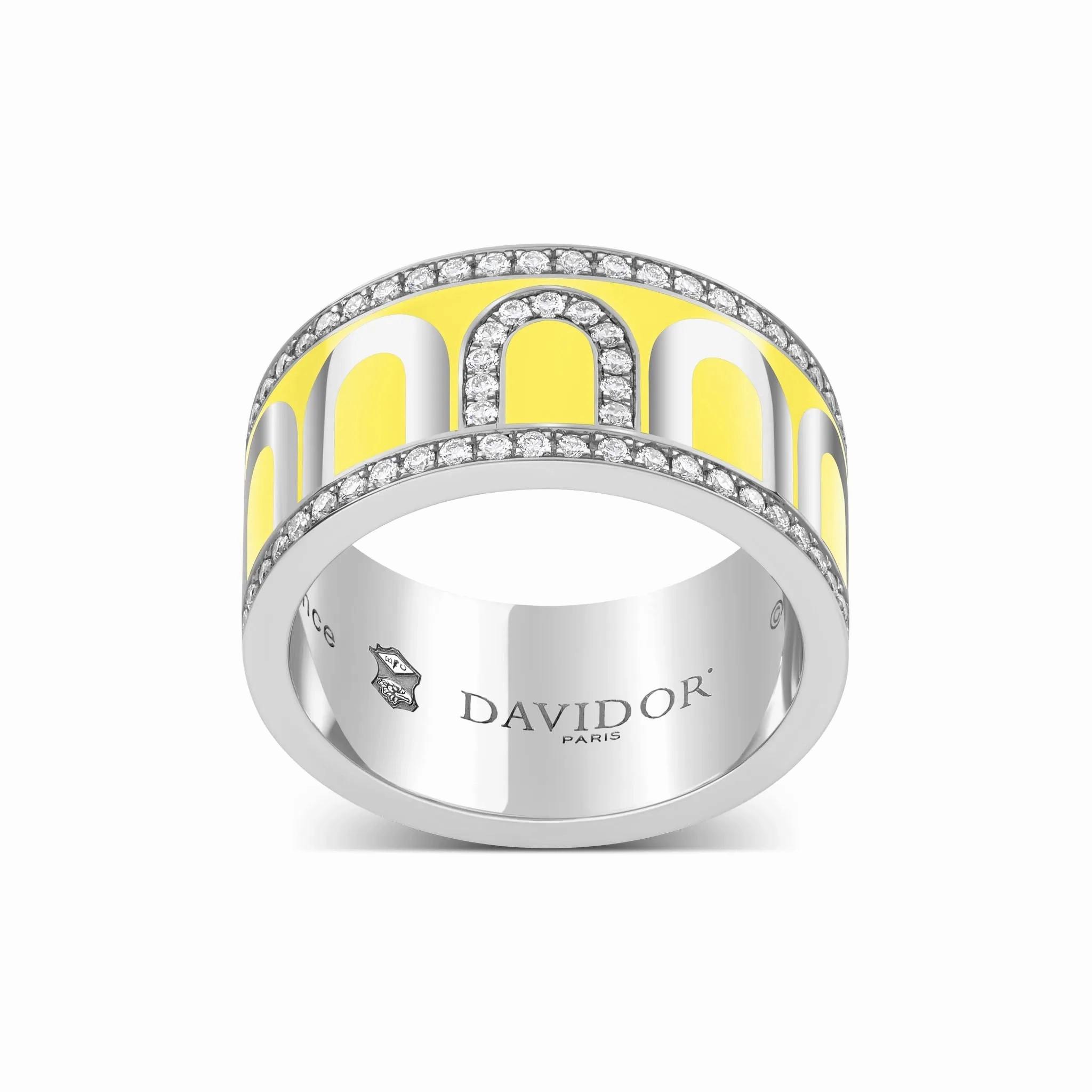 L'Arc de DAVIDOR Ring GM, 18k White Gold with Limoncello Lacquered Ceramic and Porta Diamonds