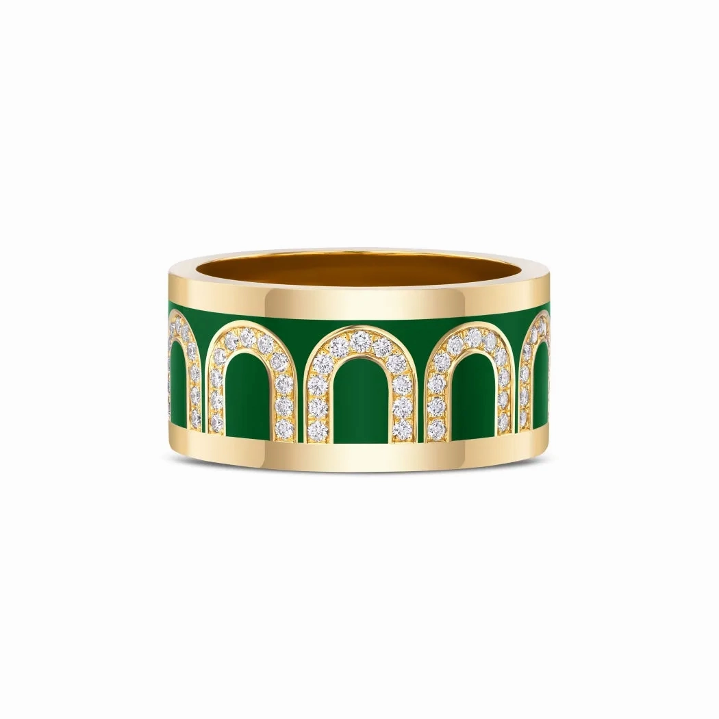 L'Arc de DAVIDOR Ring GM, 18k Yellow Gold with Palais Royal Lacquered Ceramic and Arcade Diamonds