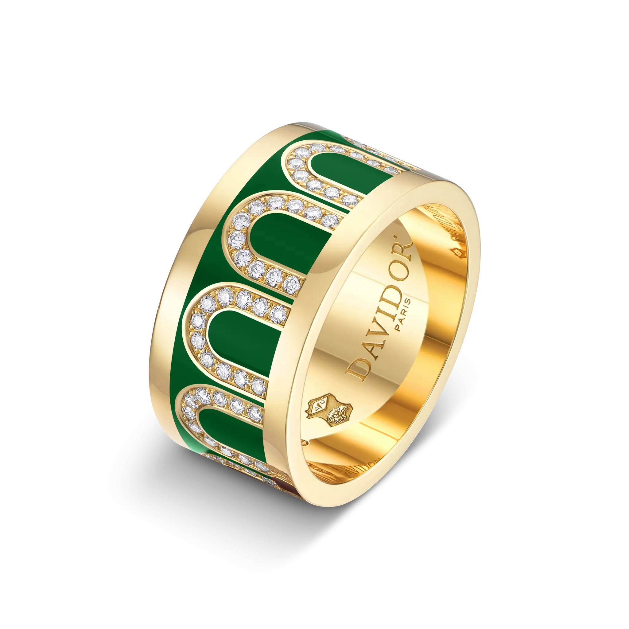 L'Arc de DAVIDOR Ring GM, 18k Yellow Gold with Palais Royal Lacquered Ceramic and Arcade Diamonds