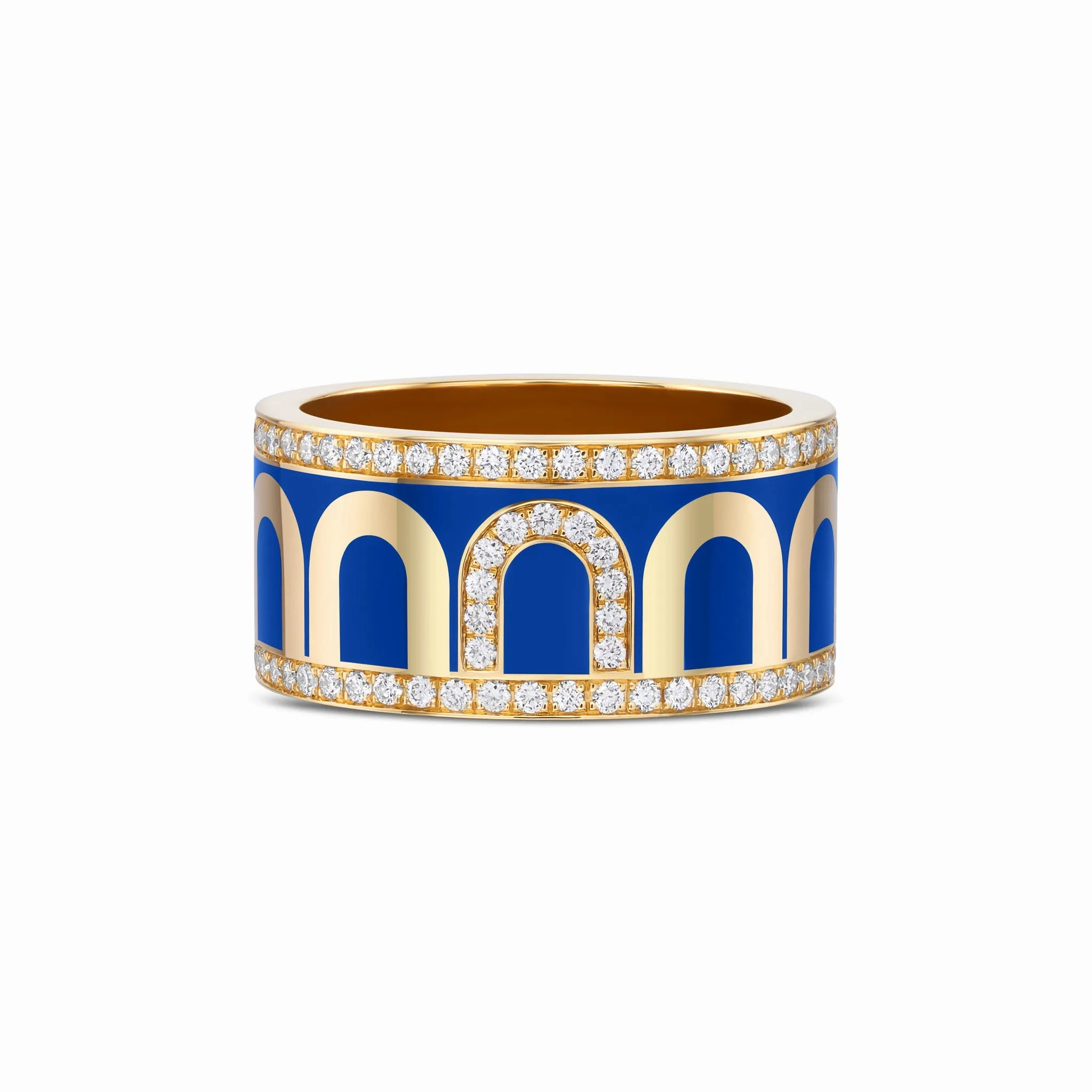 L'Arc de DAVIDOR Ring GM, 18k Yellow Gold with Riviera Lacquered Ceramic and Porta Diamonds