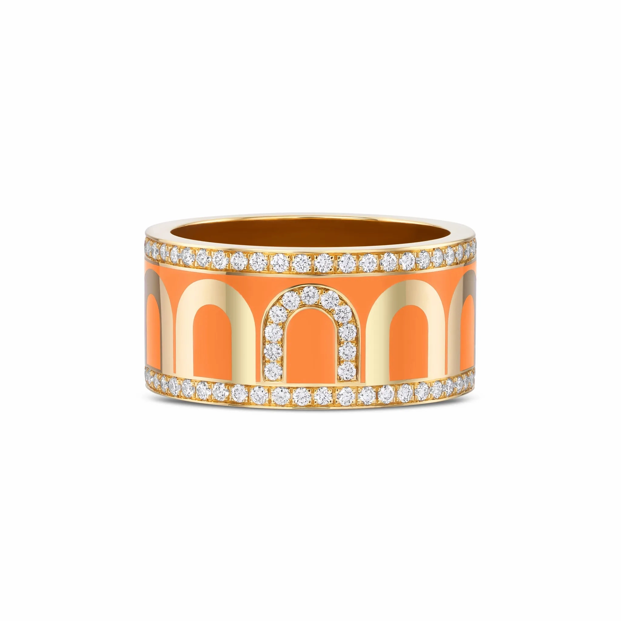 L'Arc de DAVIDOR Ring GM, 18k Yellow Gold with Zeste Lacquered Ceramic and Porta Diamonds
