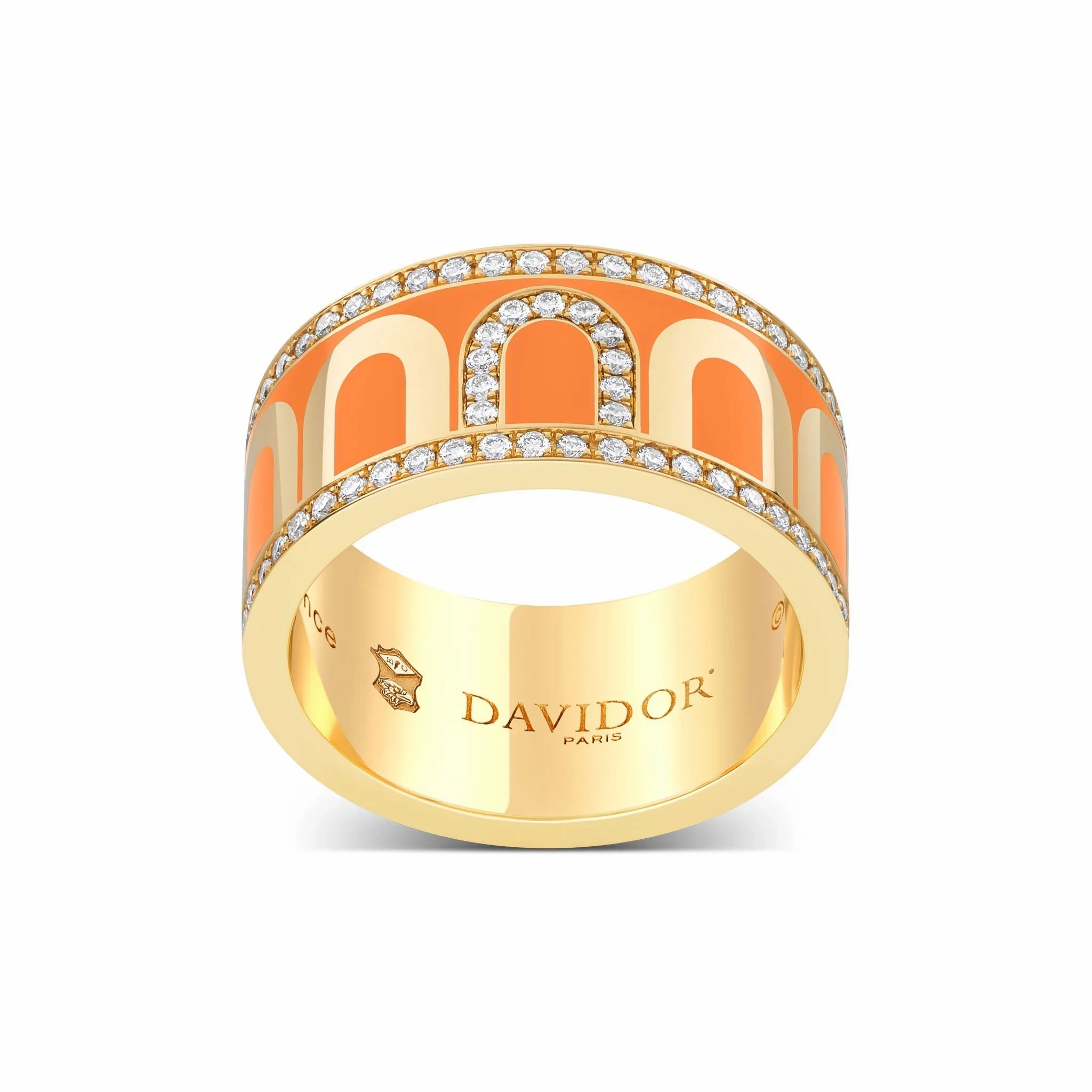 L'Arc de DAVIDOR Ring GM, 18k Yellow Gold with Zeste Lacquered Ceramic and Porta Diamonds