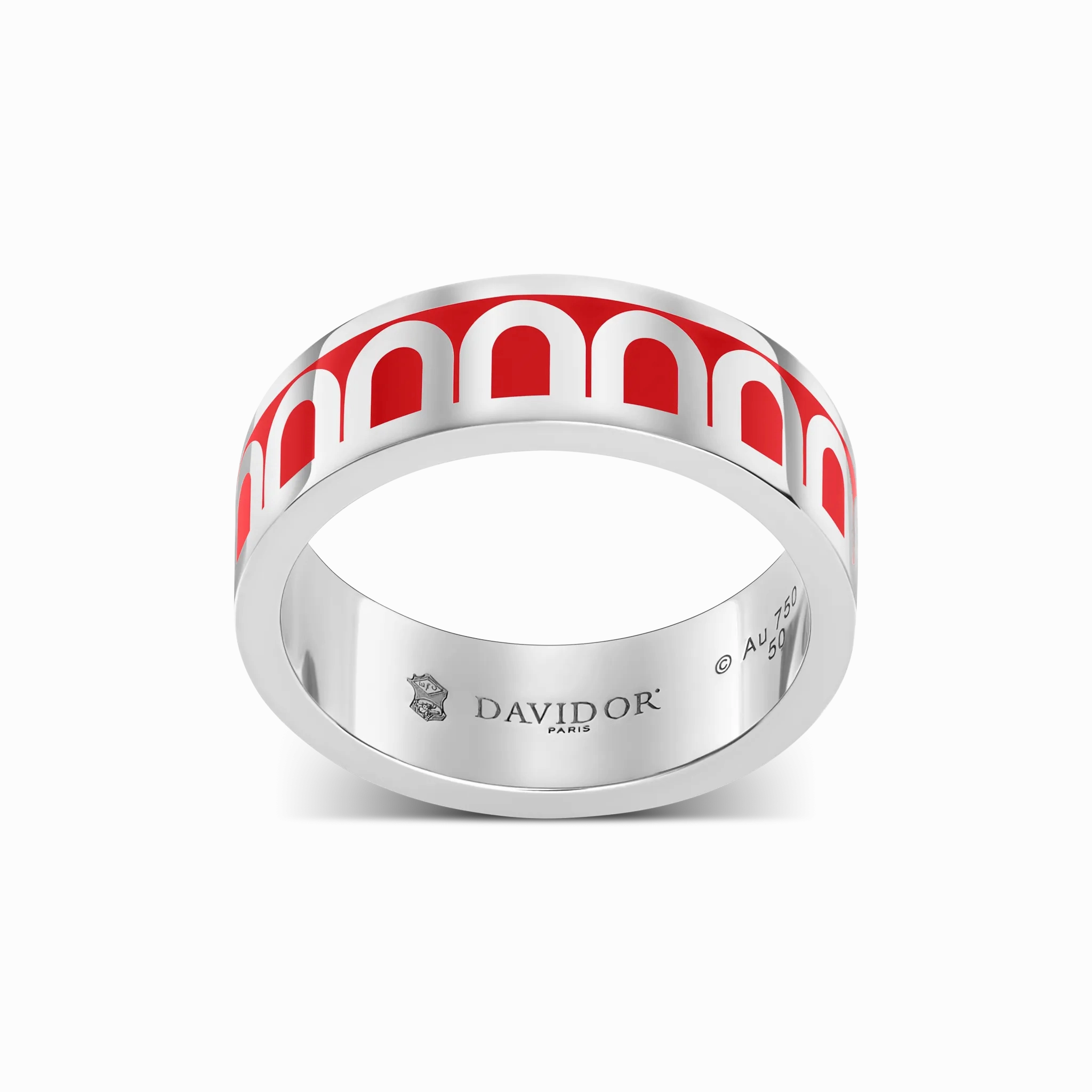 L'Arc de DAVIDOR Ring MM, 18k White Gold with Fraise Lacquered Ceramic